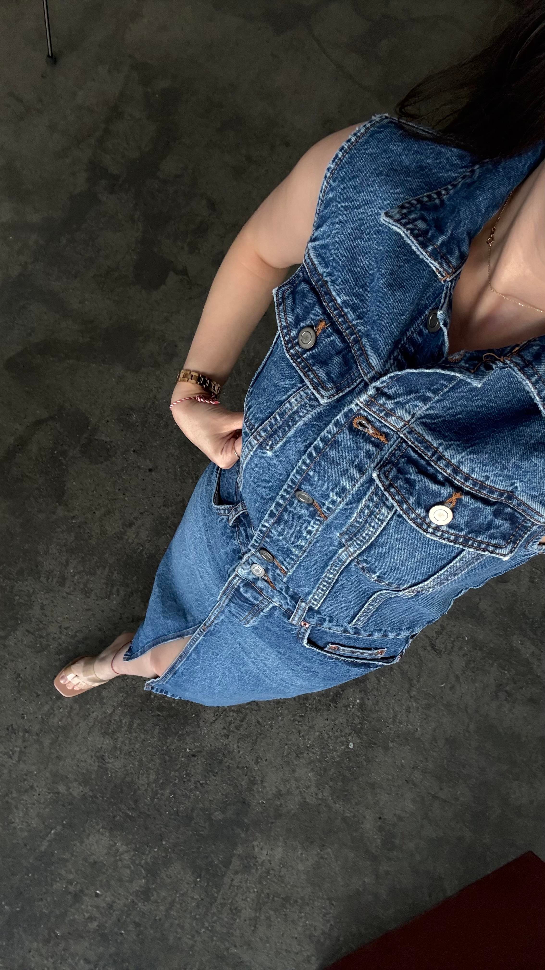 Marka Koyu Mavi Kolsuz Denim Elbise 
