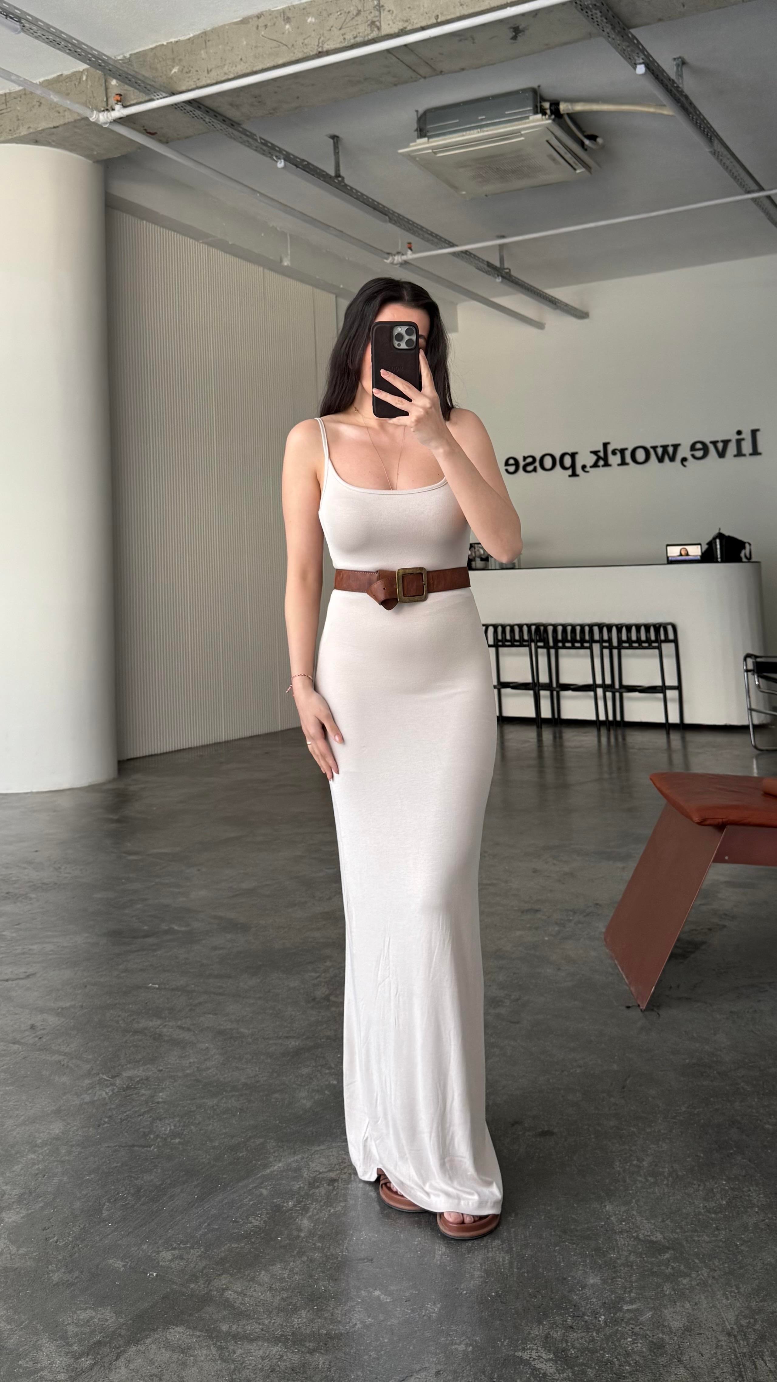 Marka Krem Soft Touch Maxi Elbise