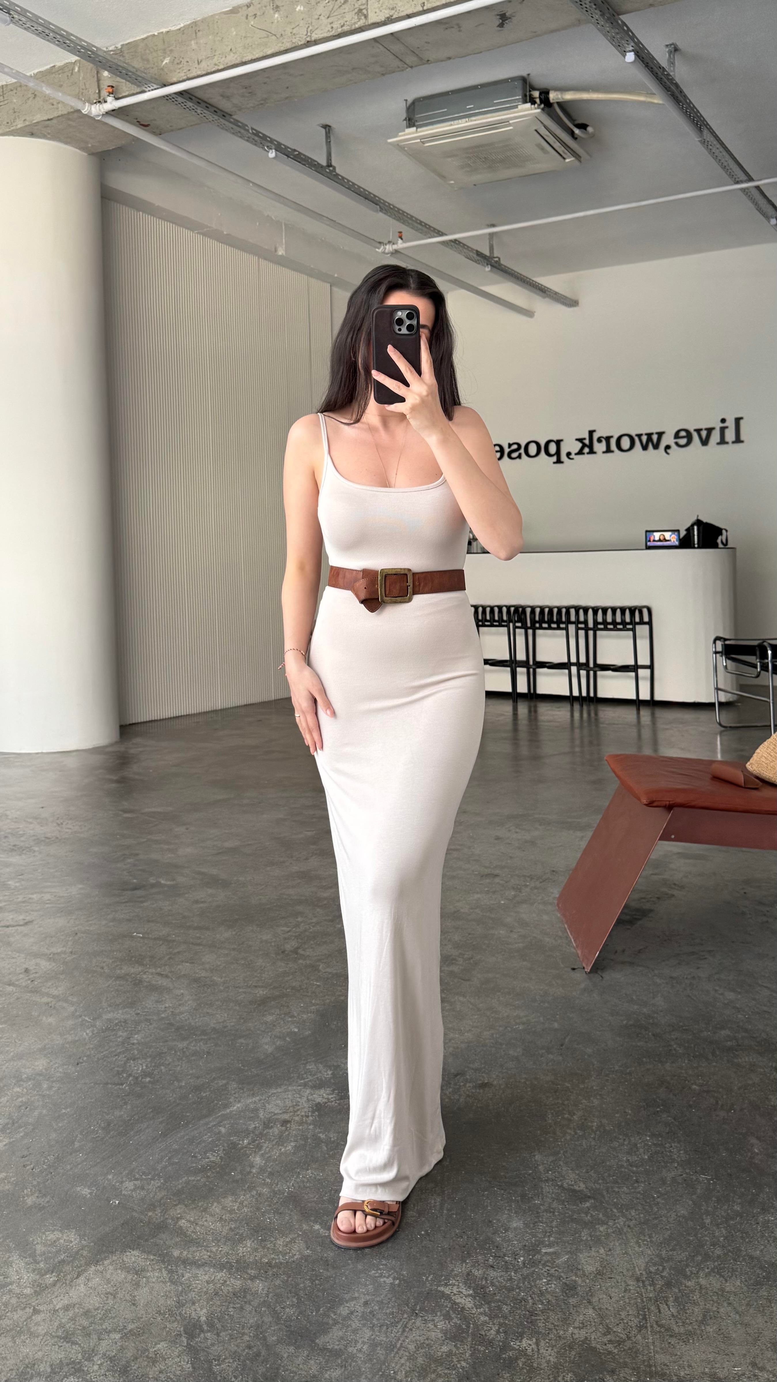 Marka Krem Soft Touch Maxi Elbise