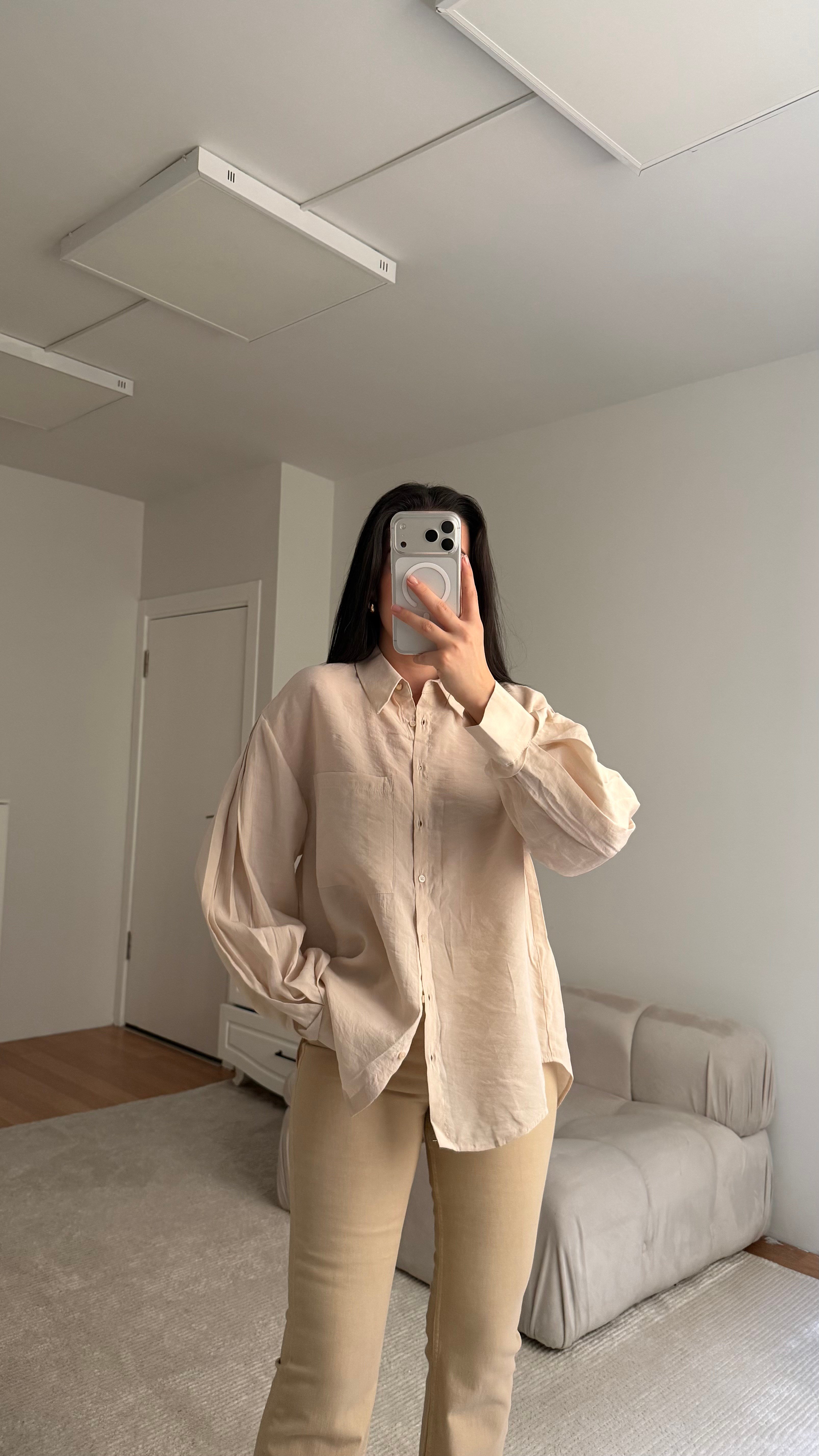 Marka Kum Beji Oversize Tensel Gömlek