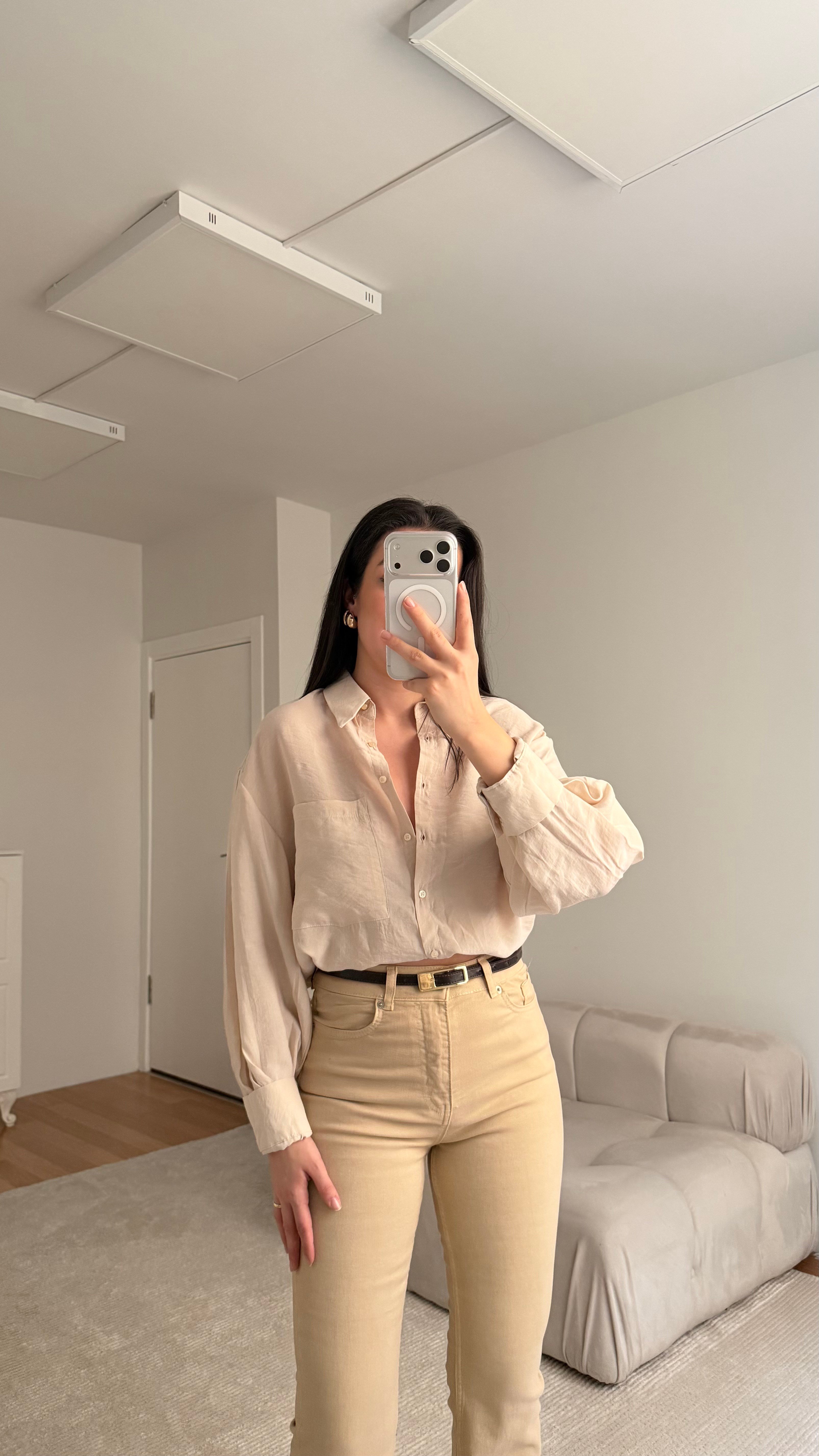 Marka Kum Beji Oversize Tensel Gömlek