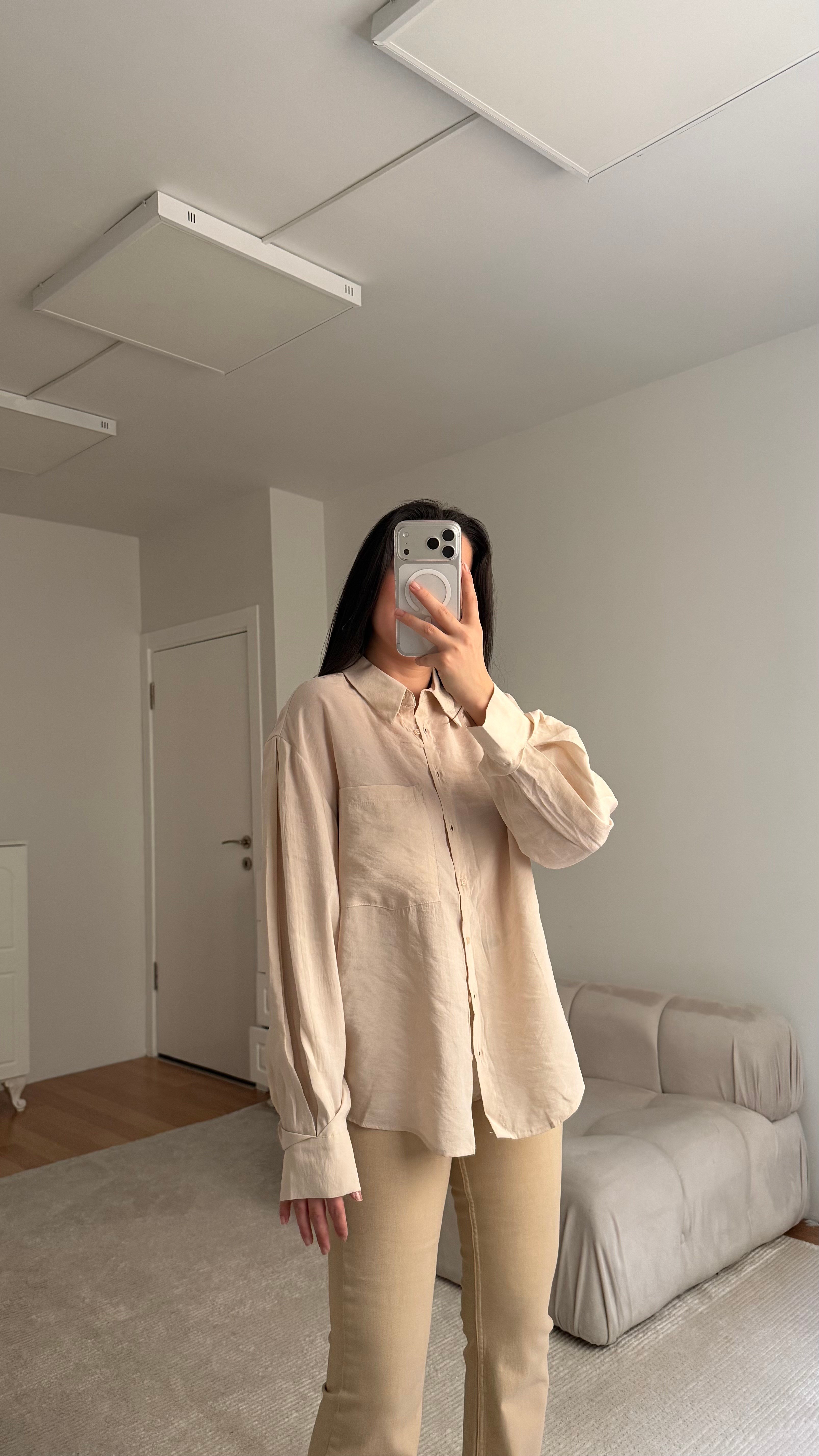 Marka Kum Beji Oversize Tensel Gömlek