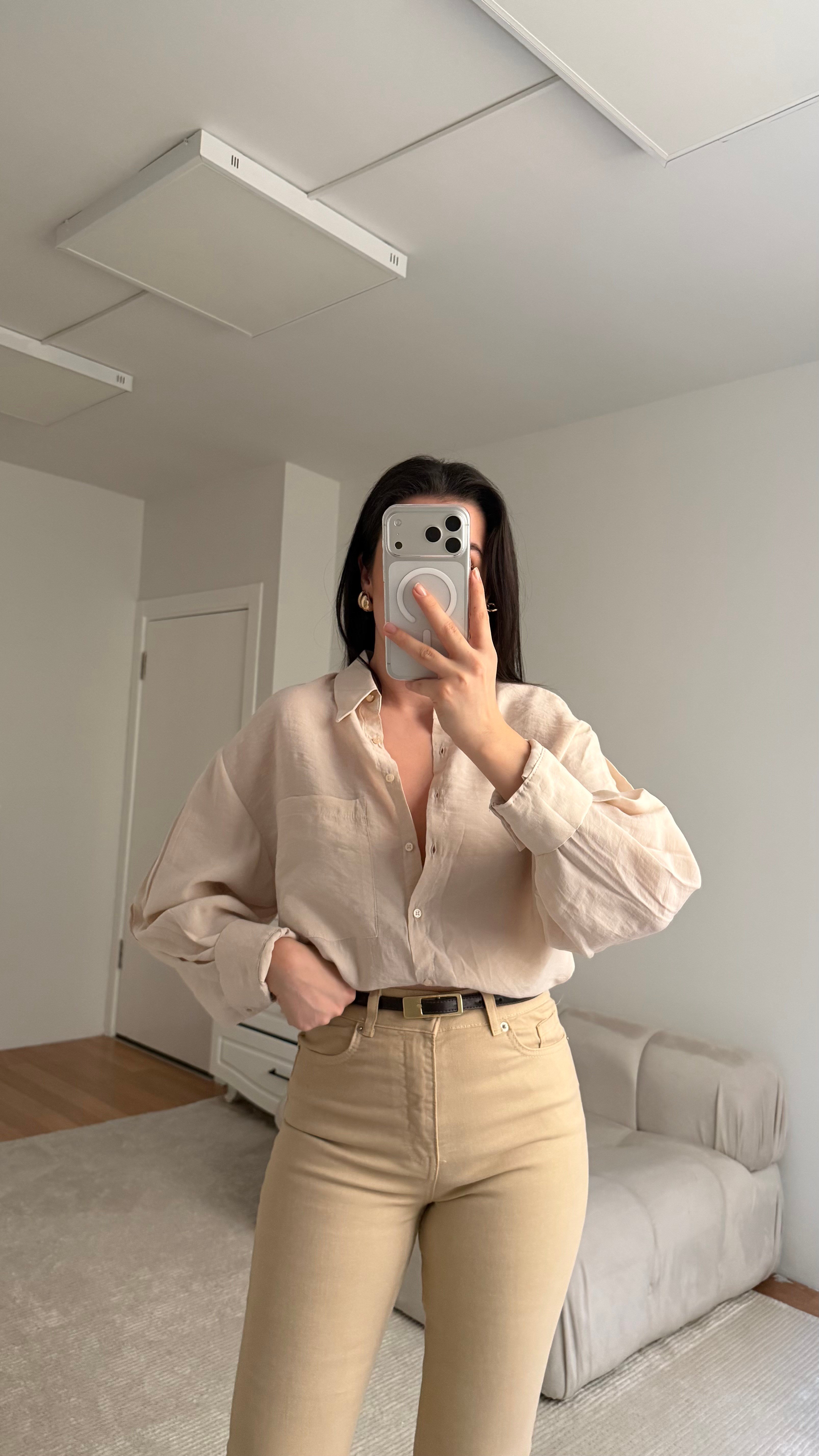 Marka Kum Beji Oversize Tensel Gömlek