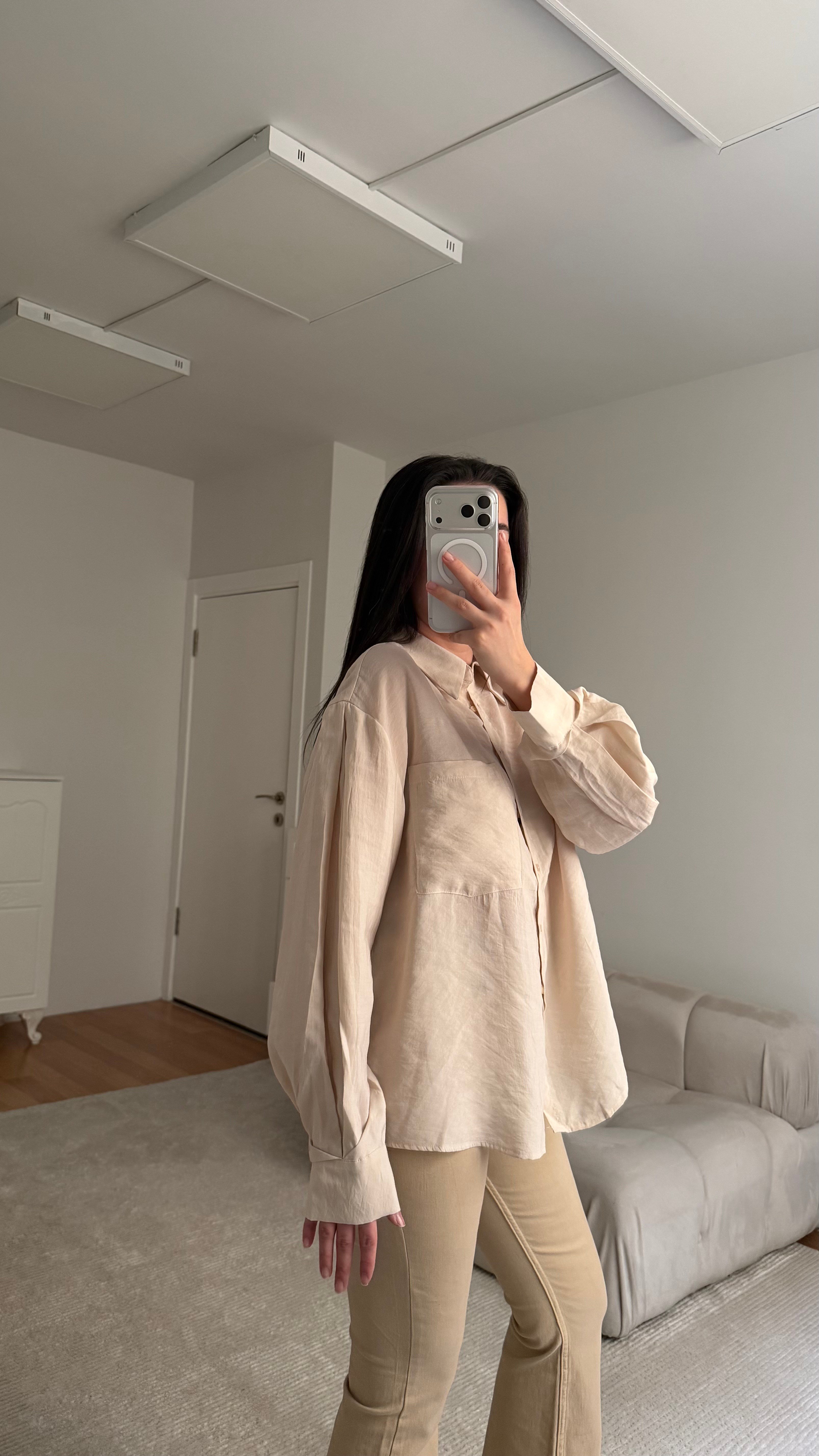 Marka Kum Beji Oversize Tensel Gömlek