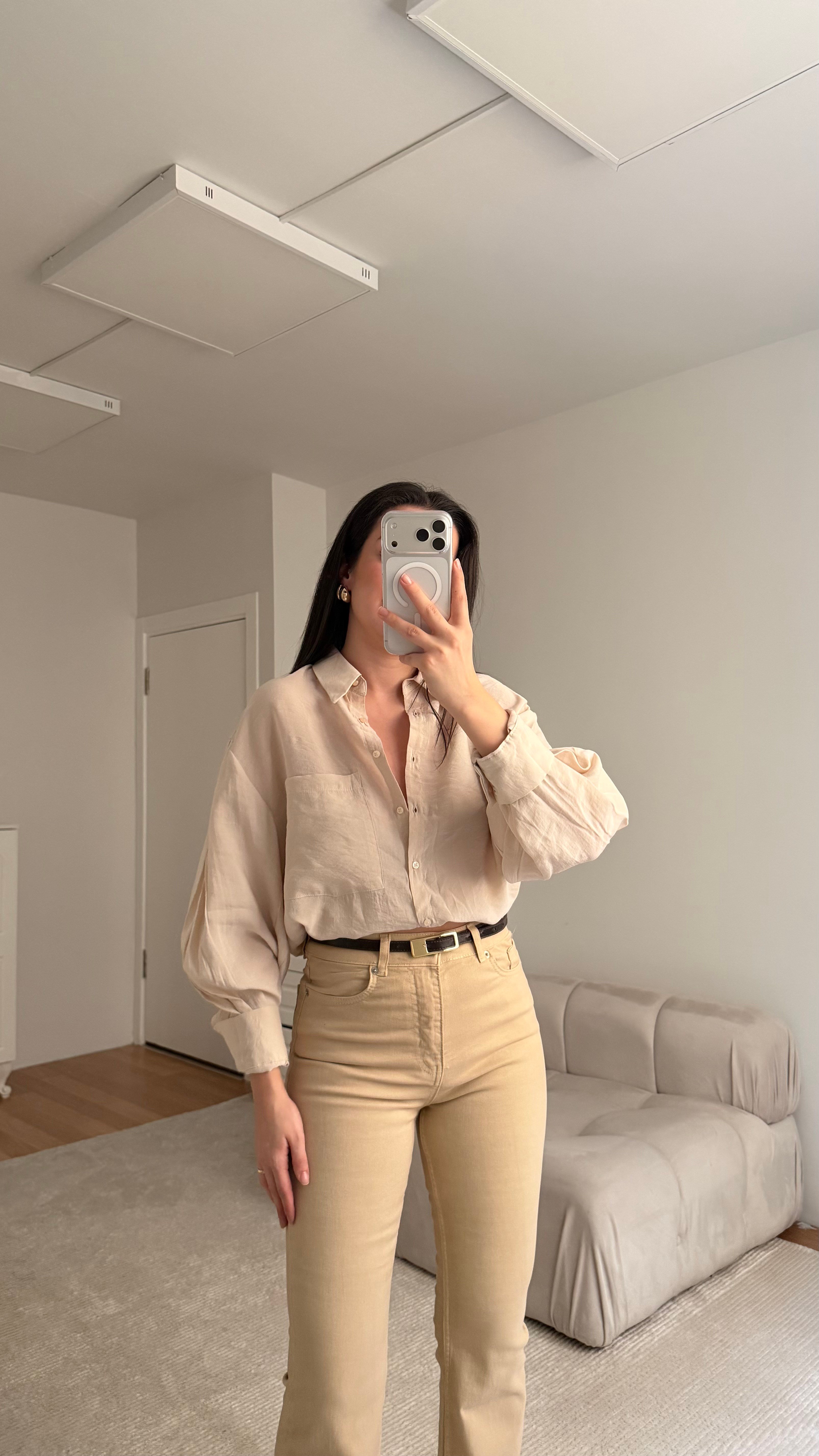 Marka Kum Beji Oversize Tensel Gömlek