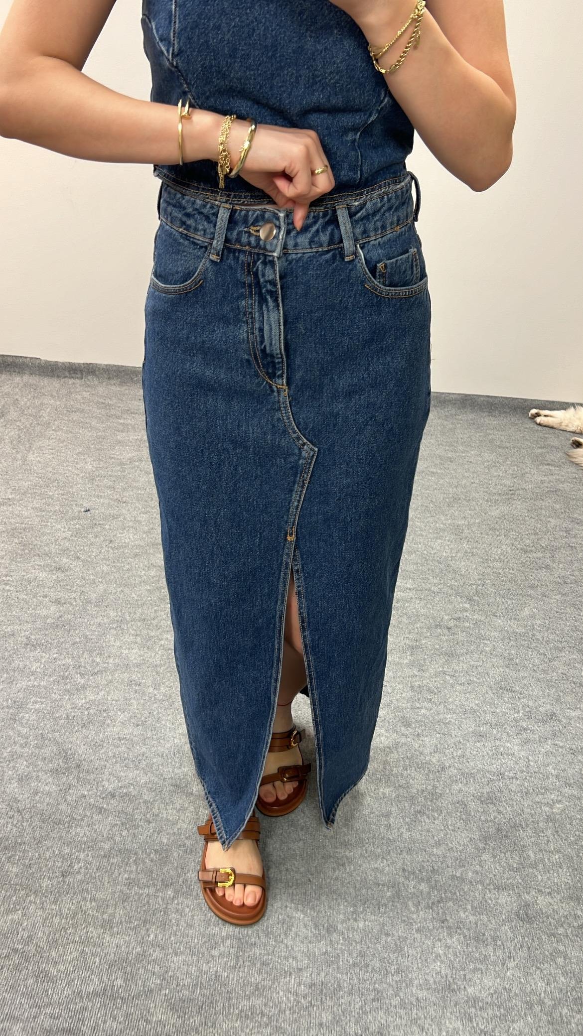 MARKA LACİ MAXİ DENİM ETEK