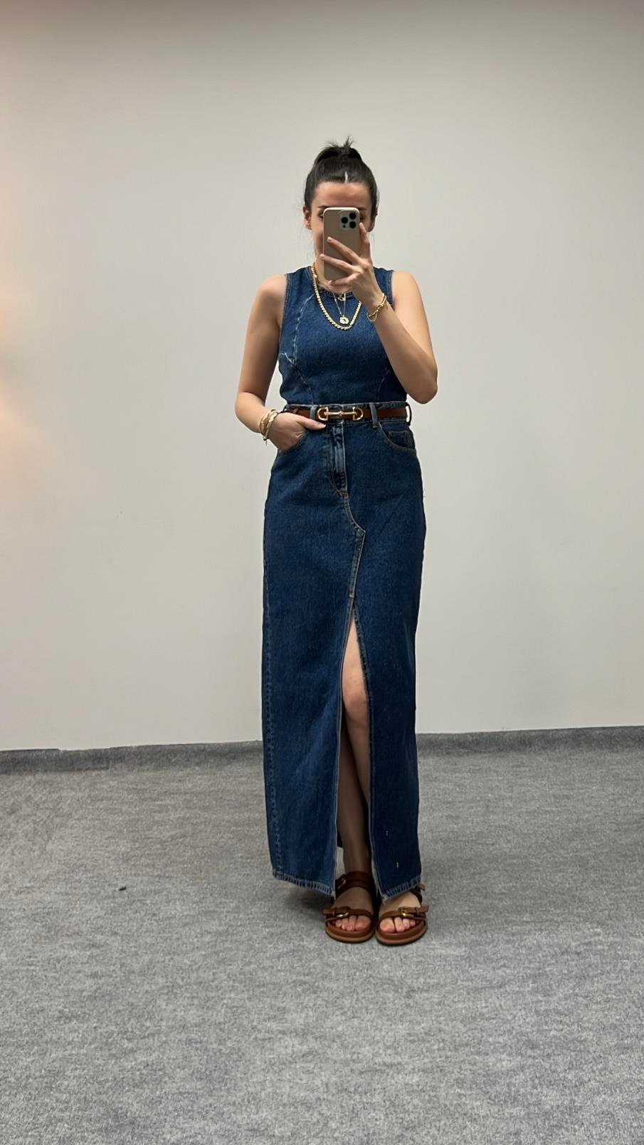 MARKA LACİ MAXİ DENİM ETEK