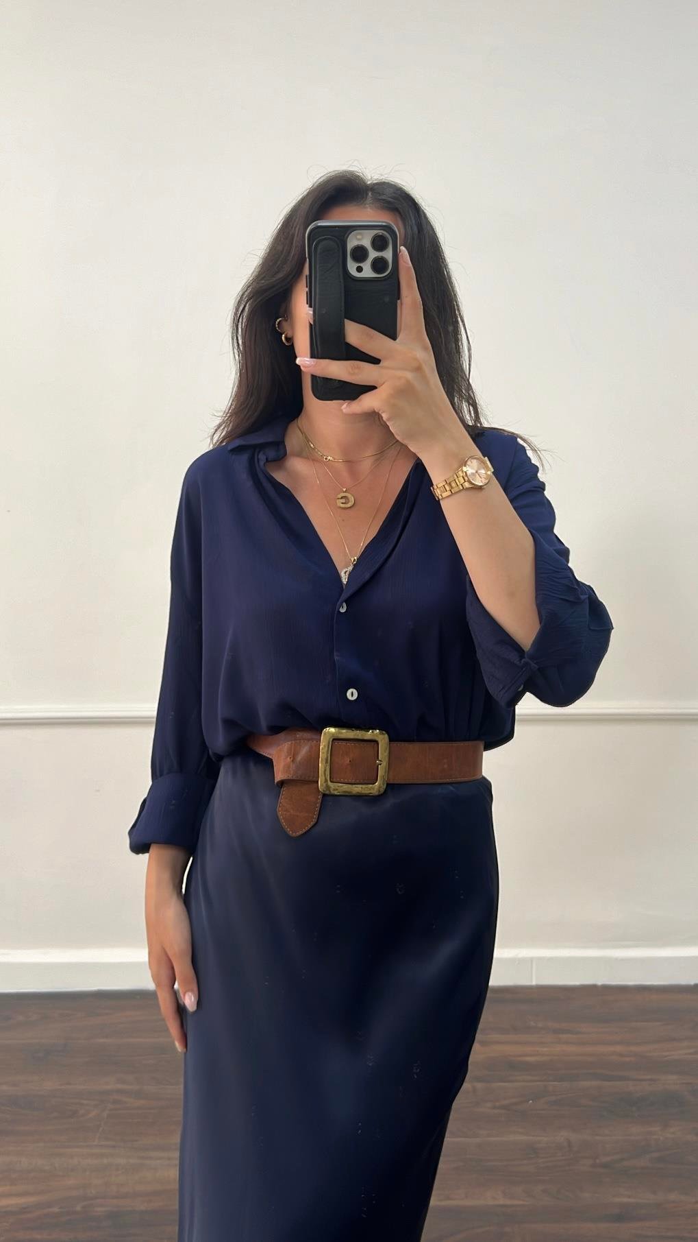 Marka Laci Şifon Dökümlü Gömlek