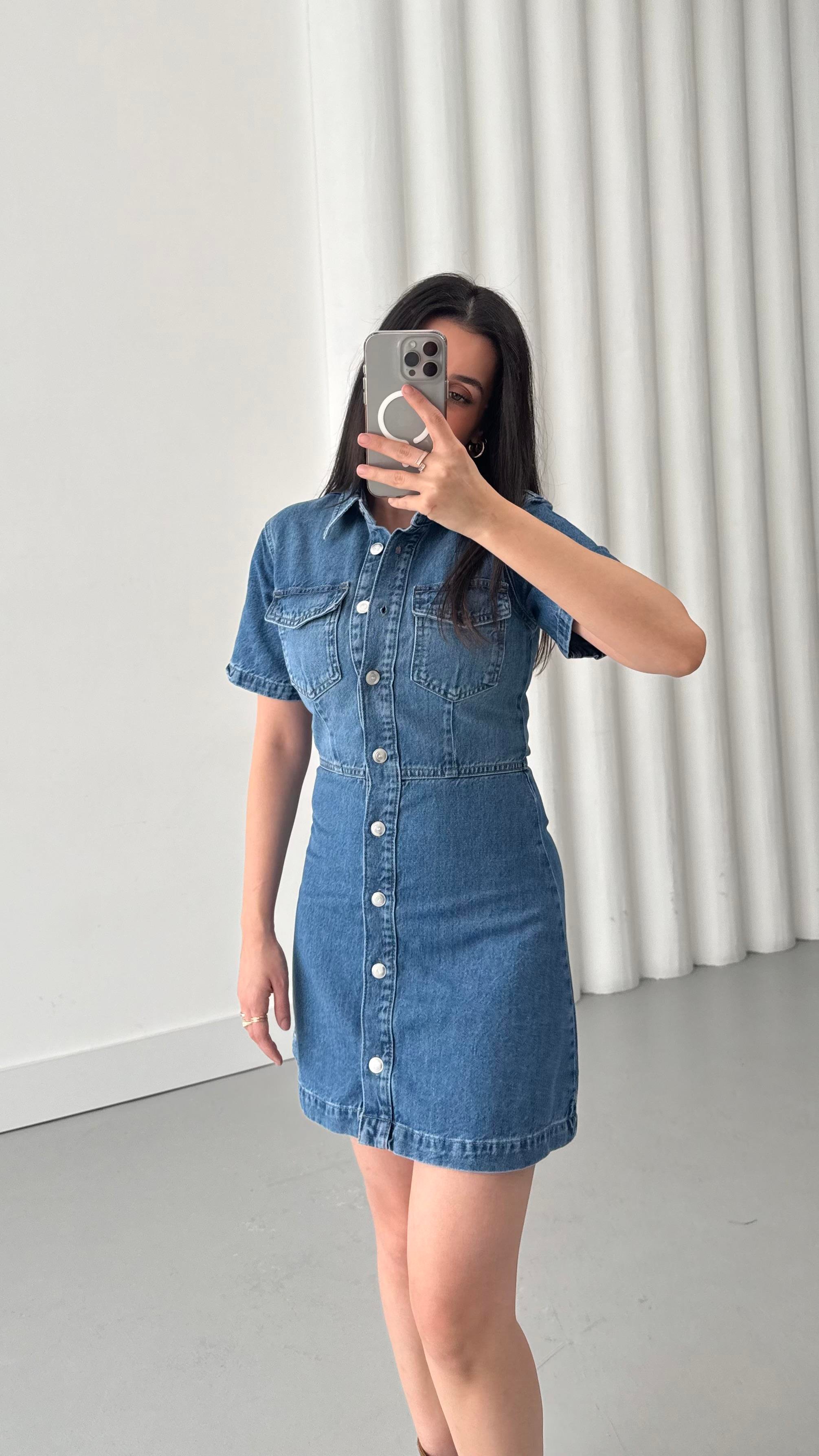 Marka Mavi Düğmeli Denim Elbise