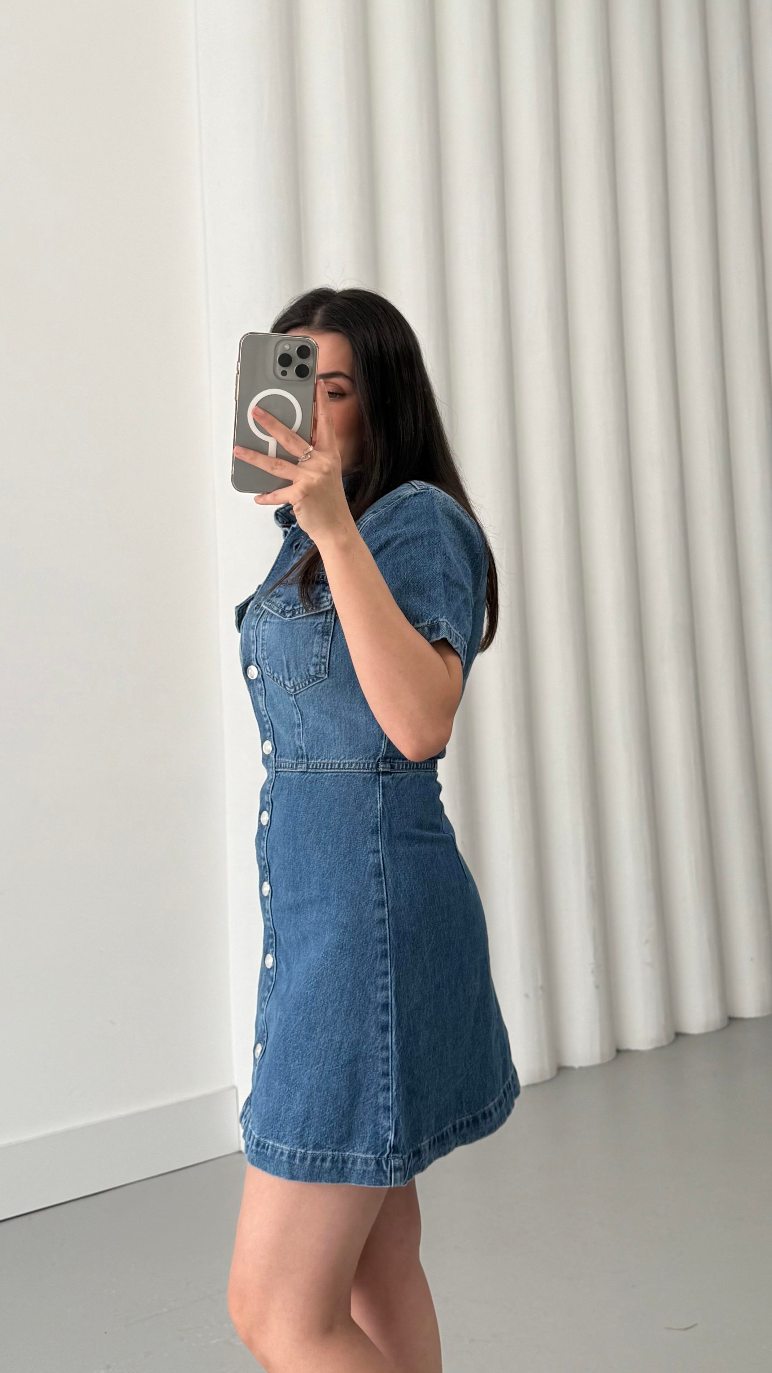 Marka Mavi Düğmeli Denim Elbise