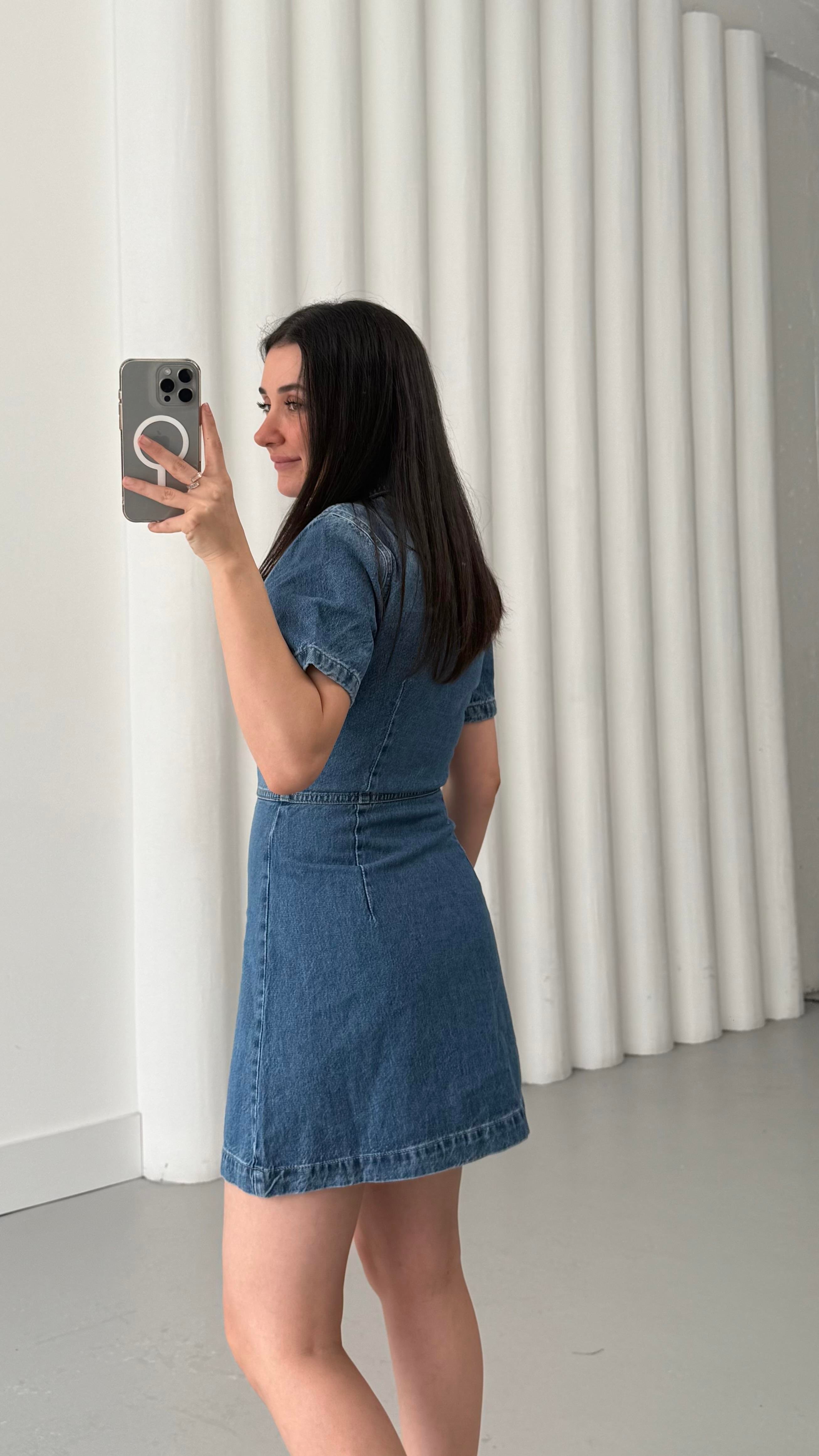 Marka Mavi Düğmeli Denim Elbise