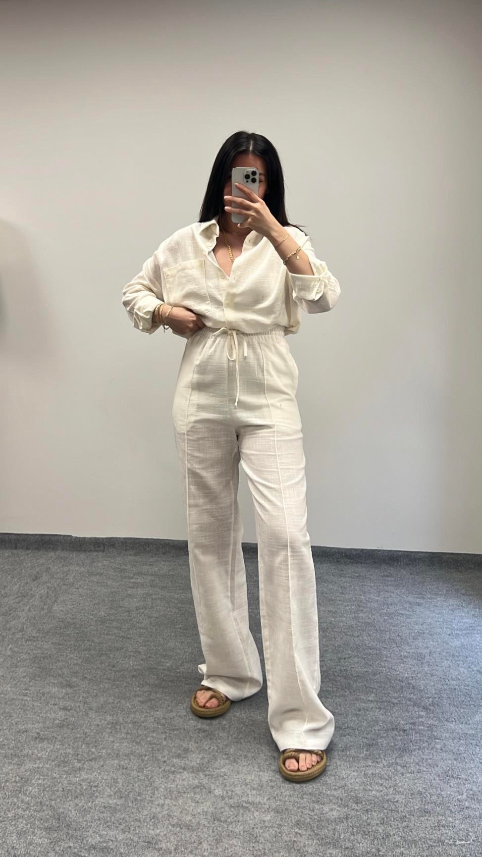 Marka Natural Ham Keten Oversıze Pantolon