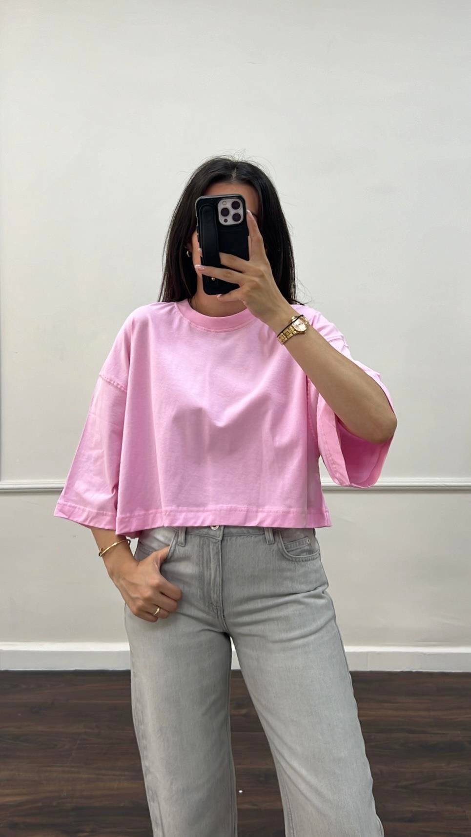 Marka Pembe Crop Tişört
