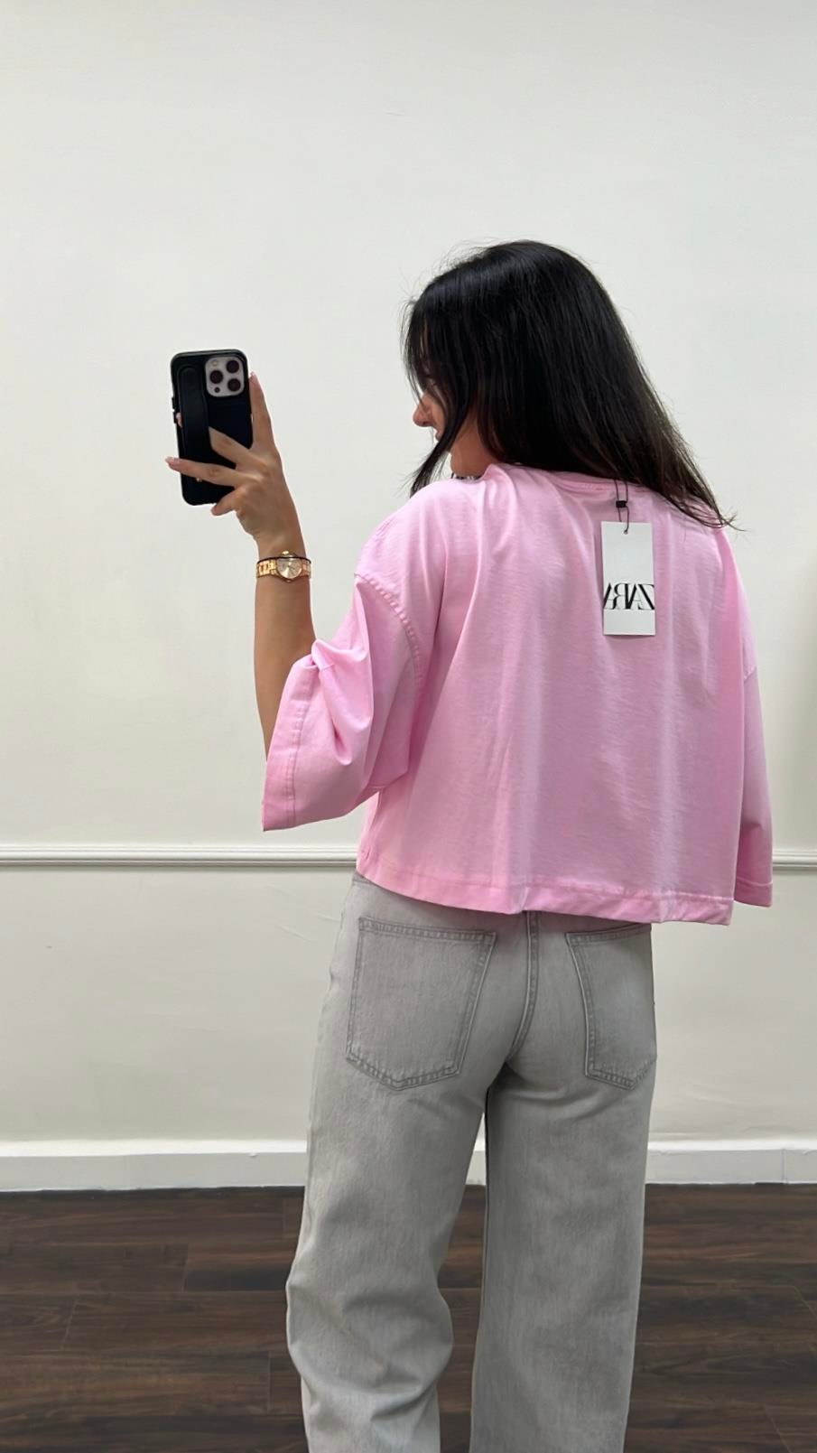 Marka Pembe Crop Tişört