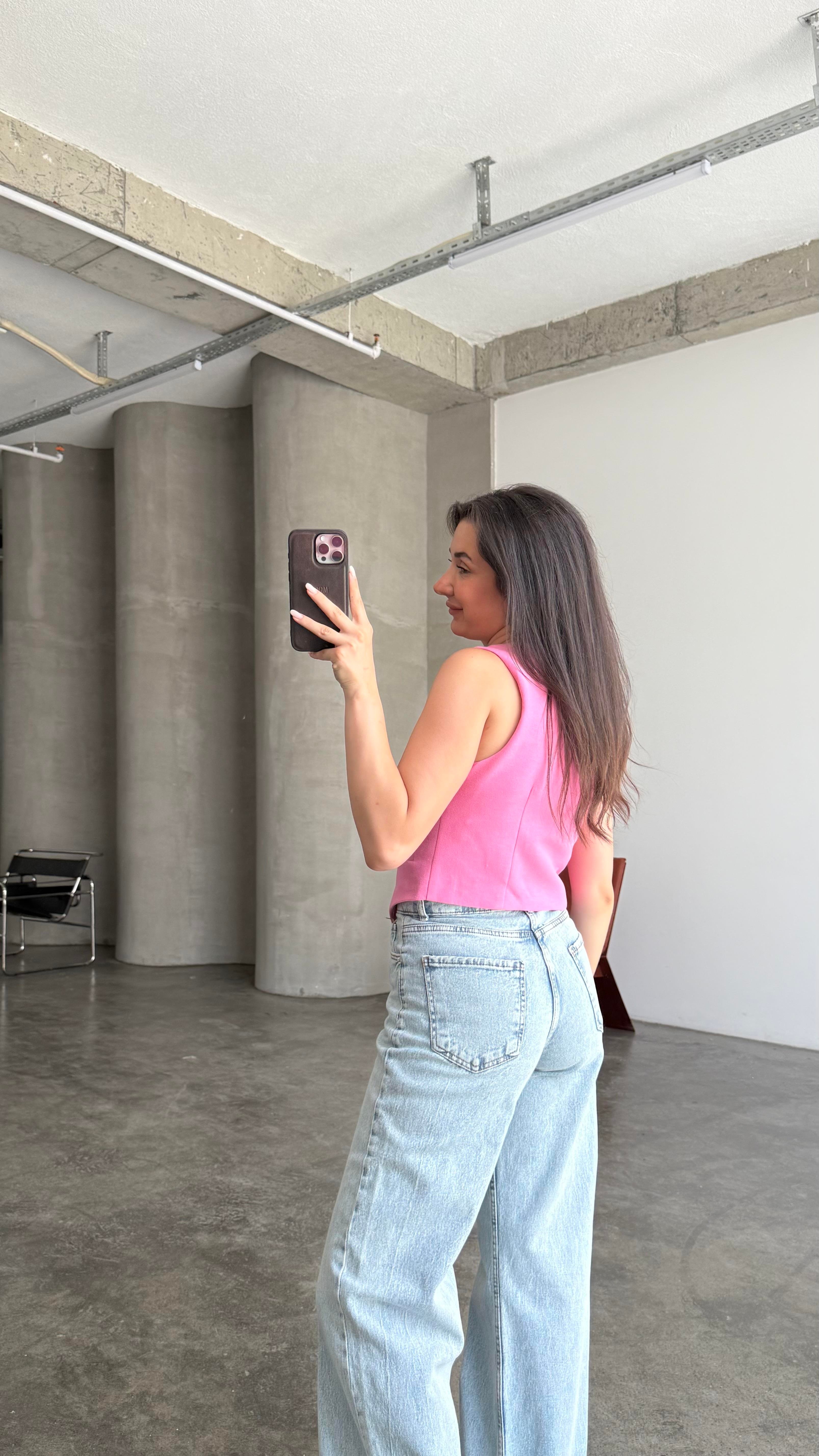 Marka Pembe Klasik Model Yelek