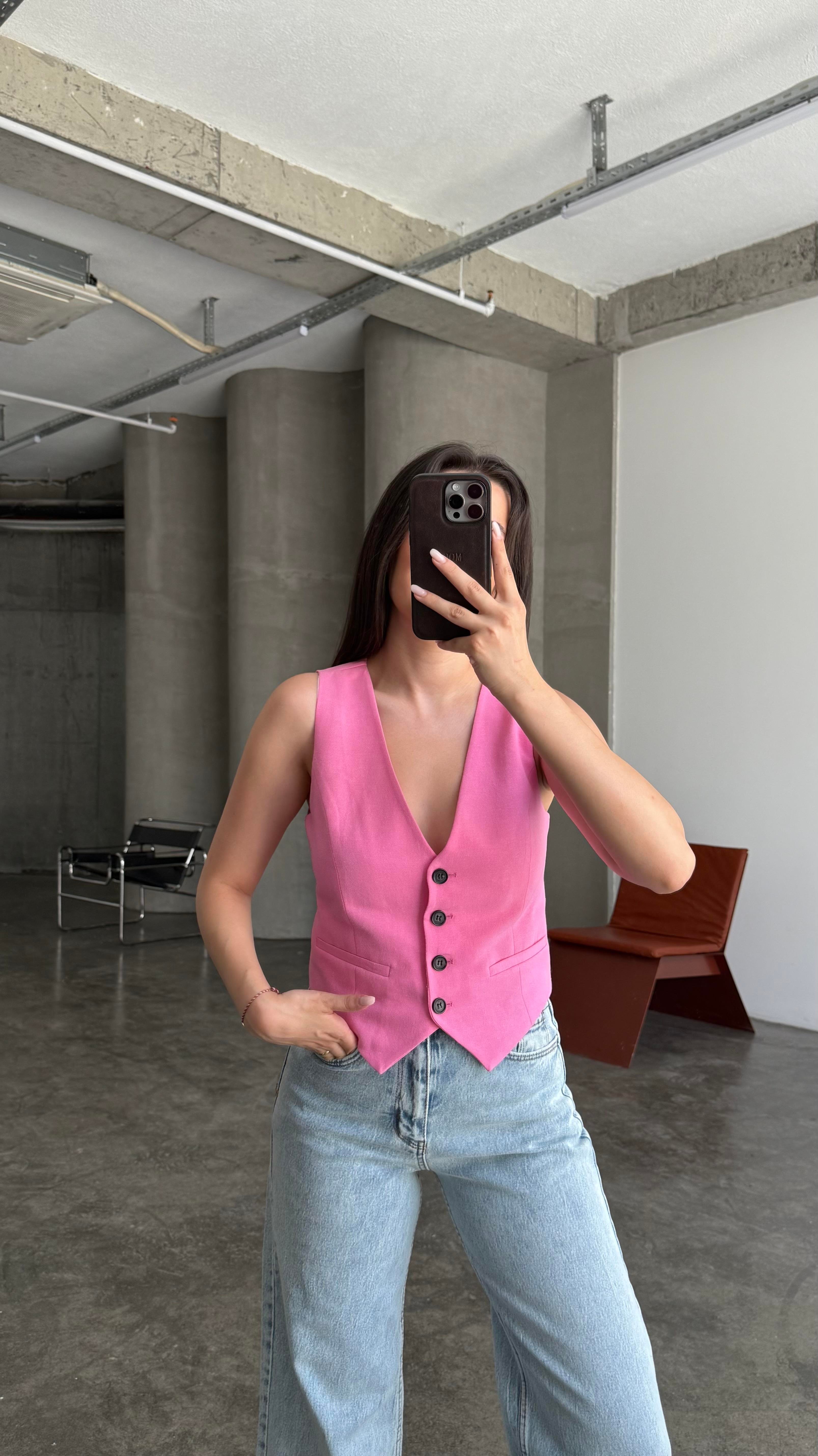 Marka Pembe Klasik Model Yelek