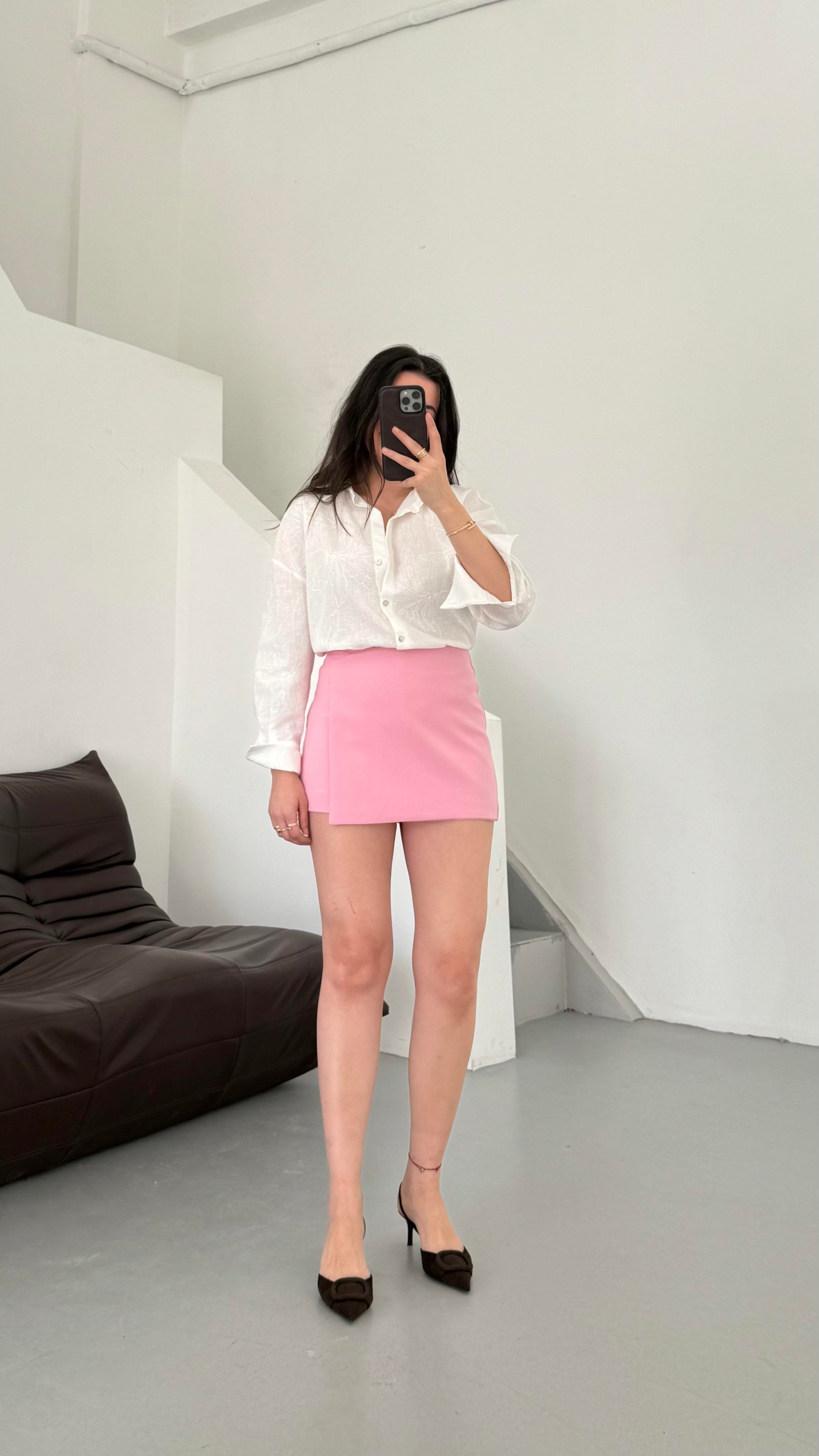 Marka Pembe Mini Şort Etek