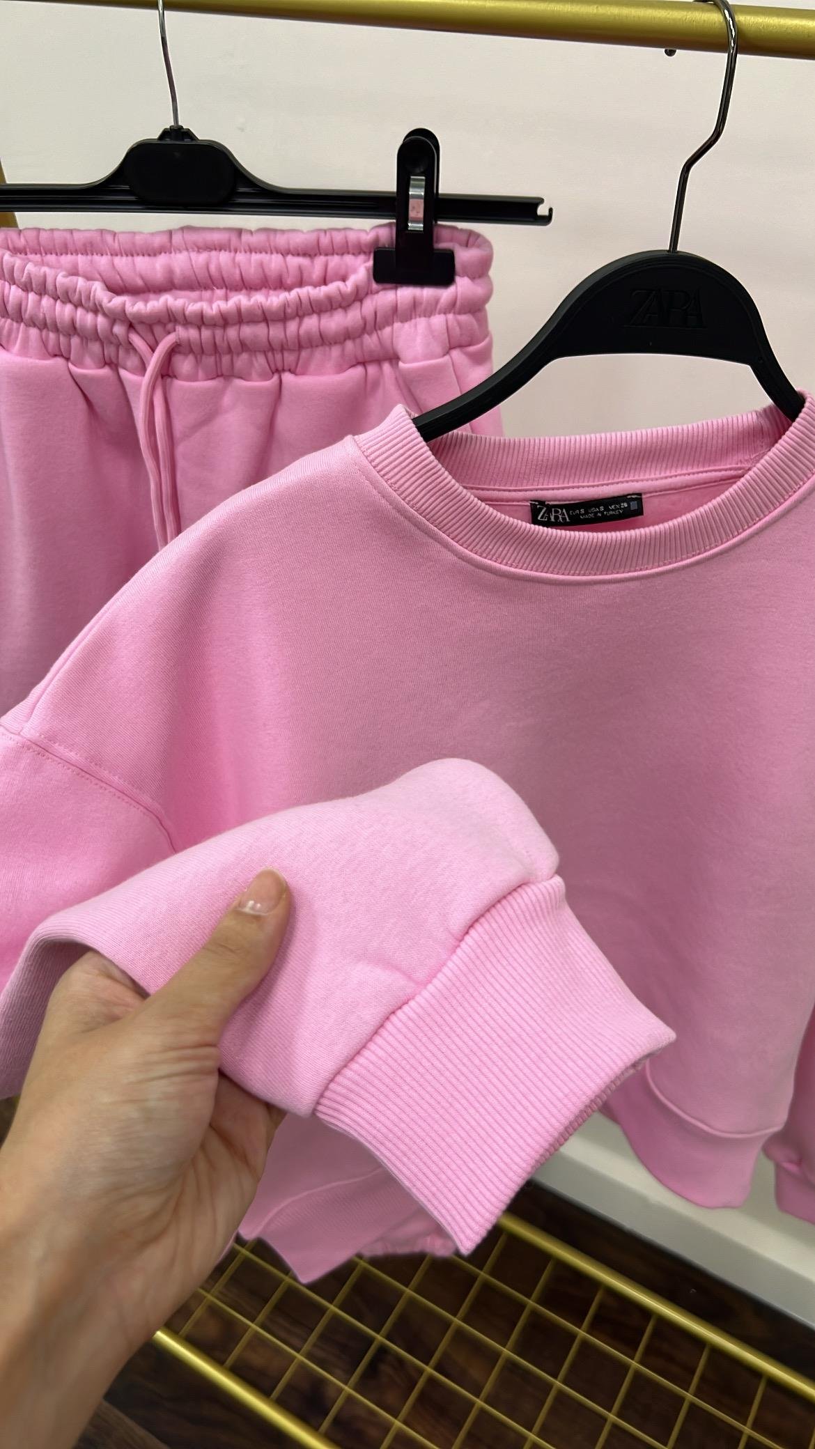 Marka Pembe Pamuklu Basıc Sweatshirt/Jogger Takım