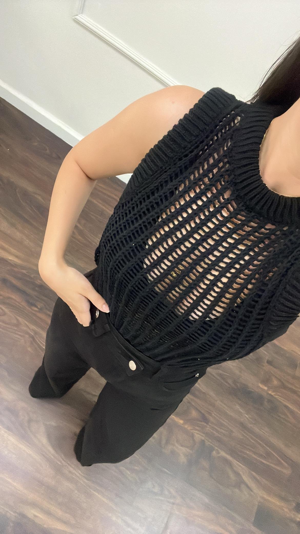 Marka Siyah Ajurlu Örme Yelek