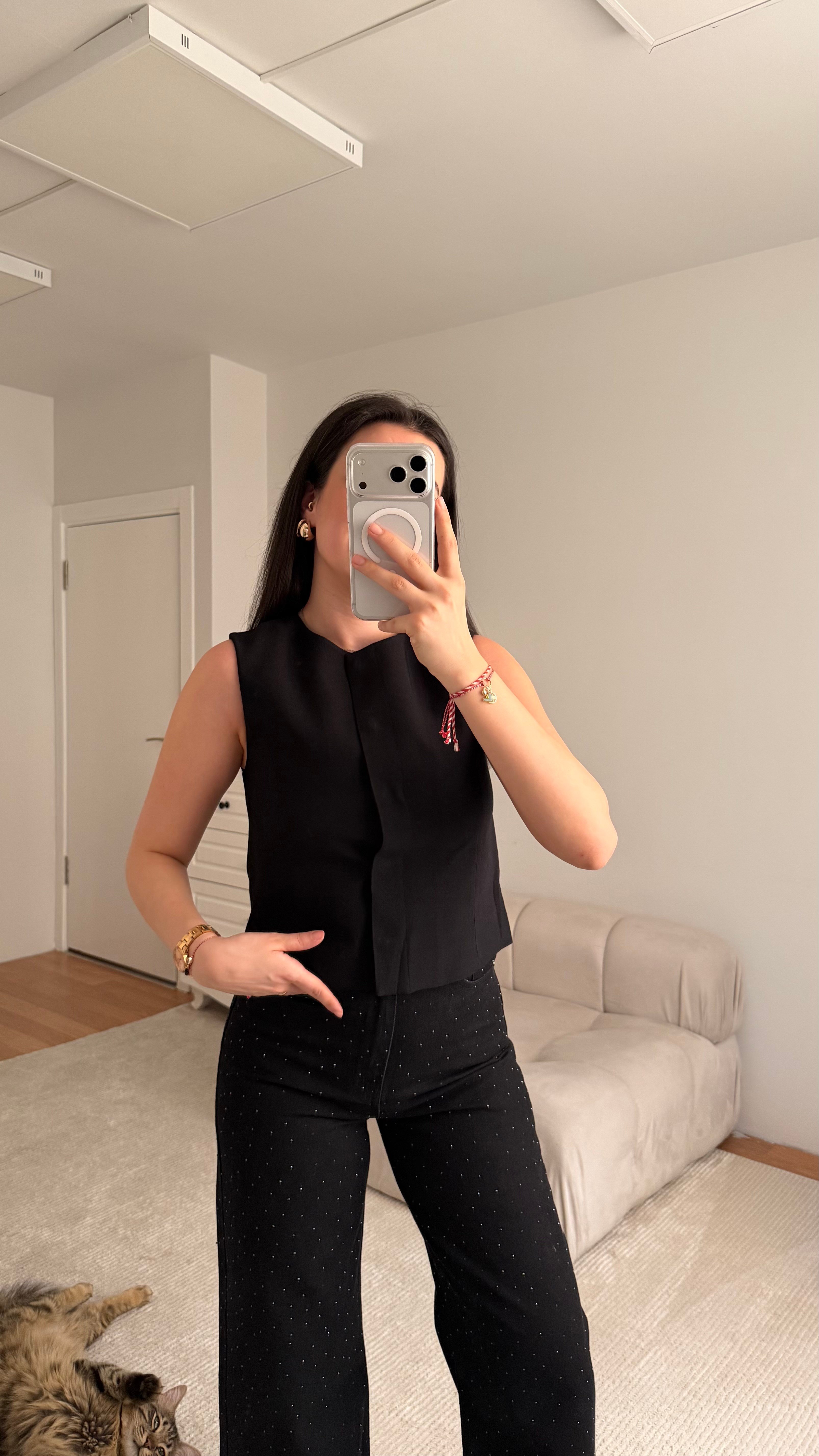 Marka Siyah Astarlı Basic Yelek