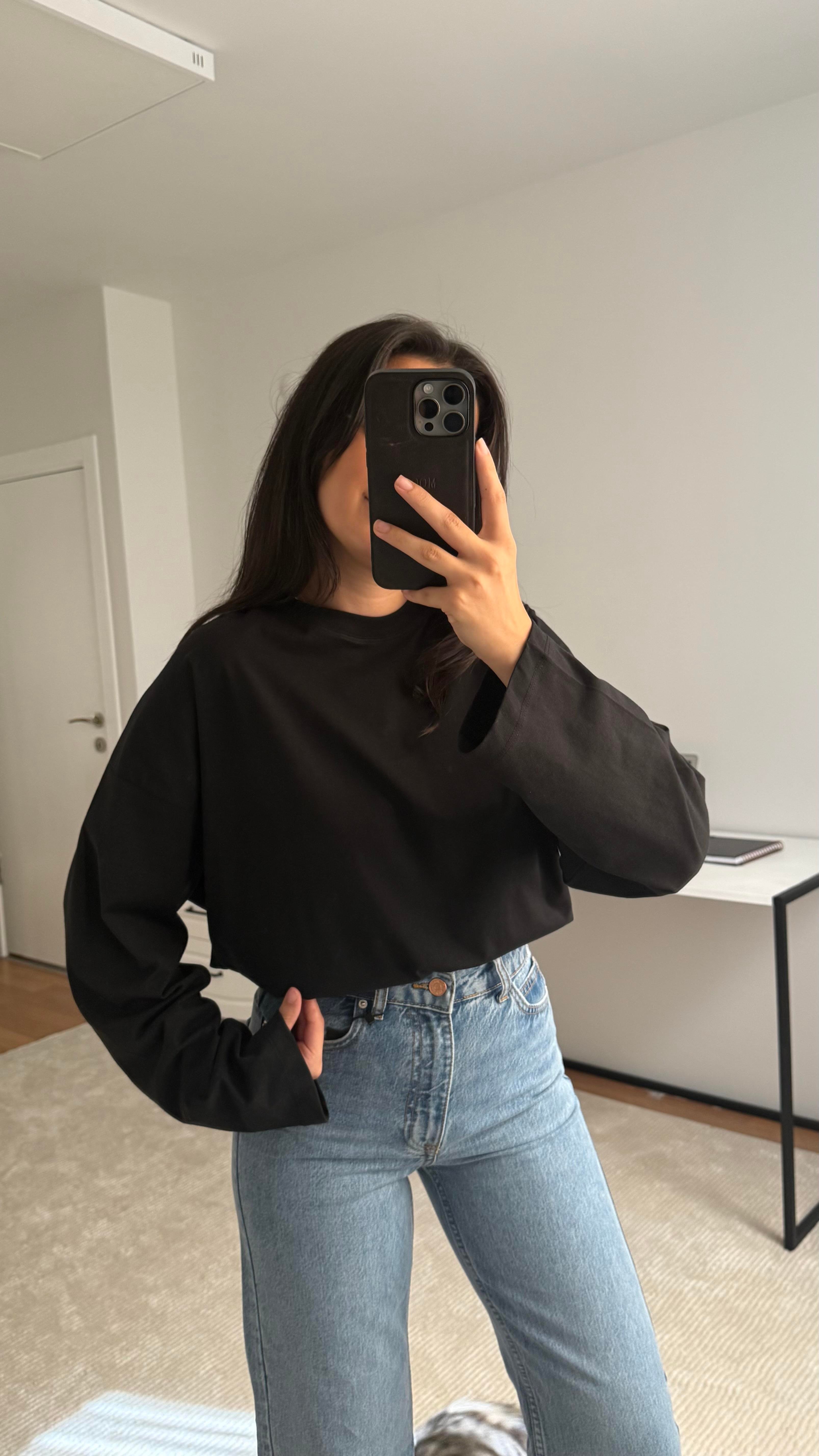 Marka Siyah Basic Sweatshirt