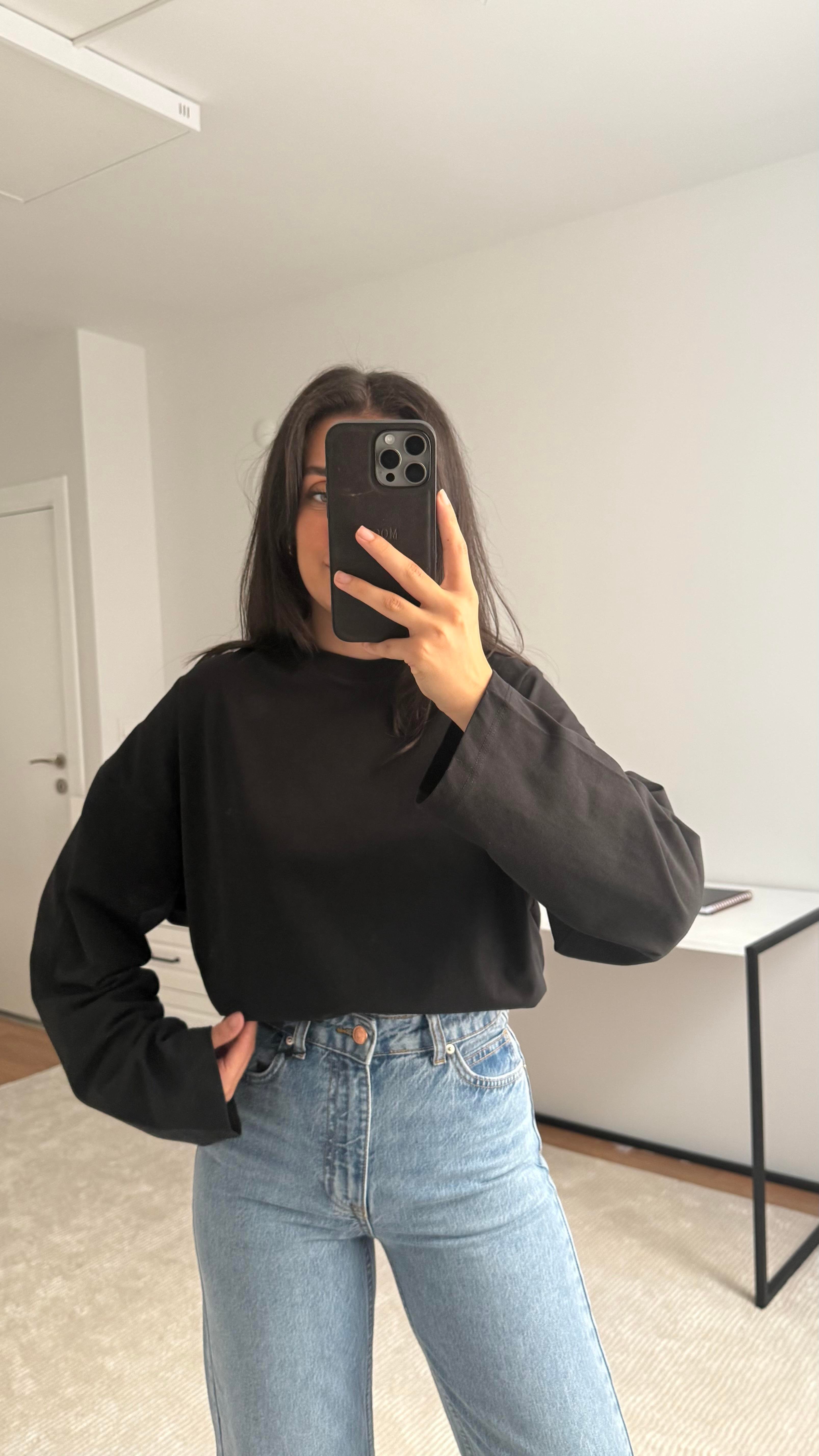 Marka Siyah Basic Sweatshirt