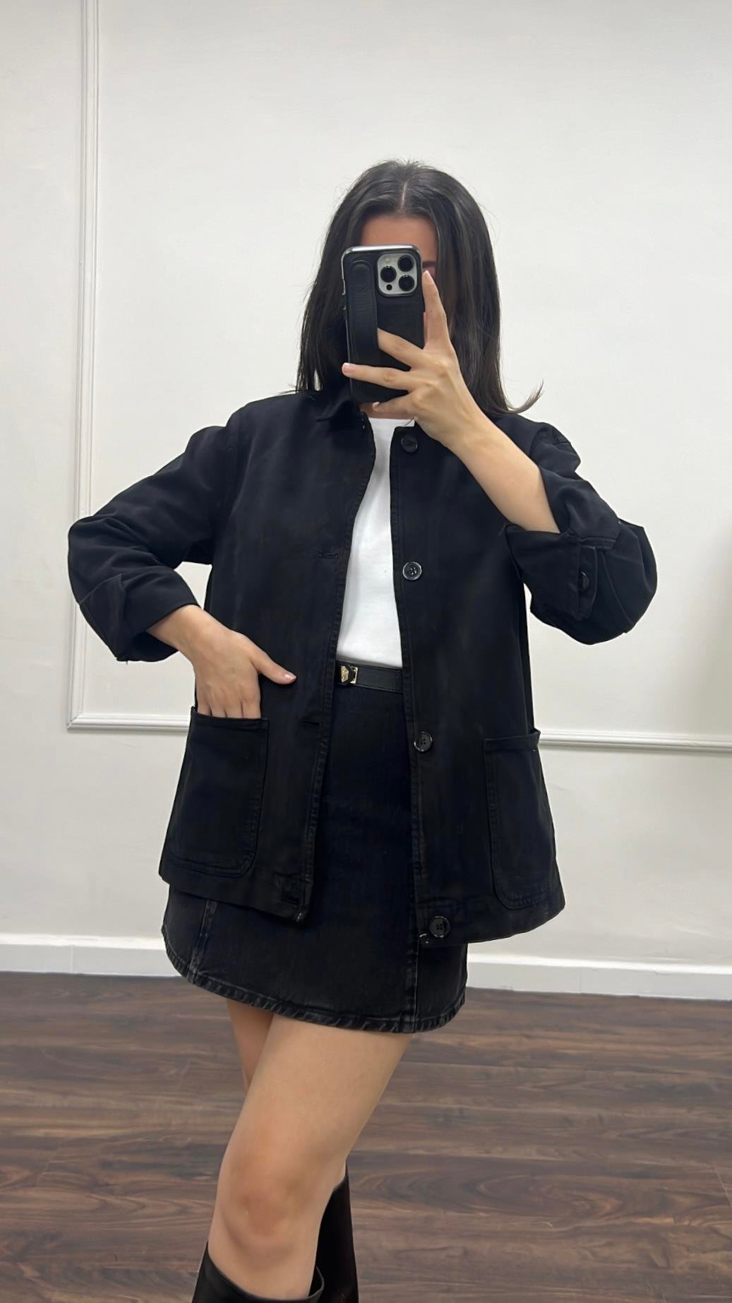 Marka Siyah Denim Ceket 