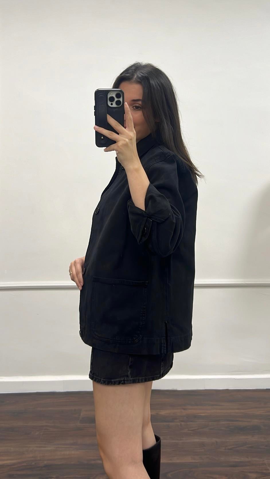 Marka Siyah Denim Ceket 