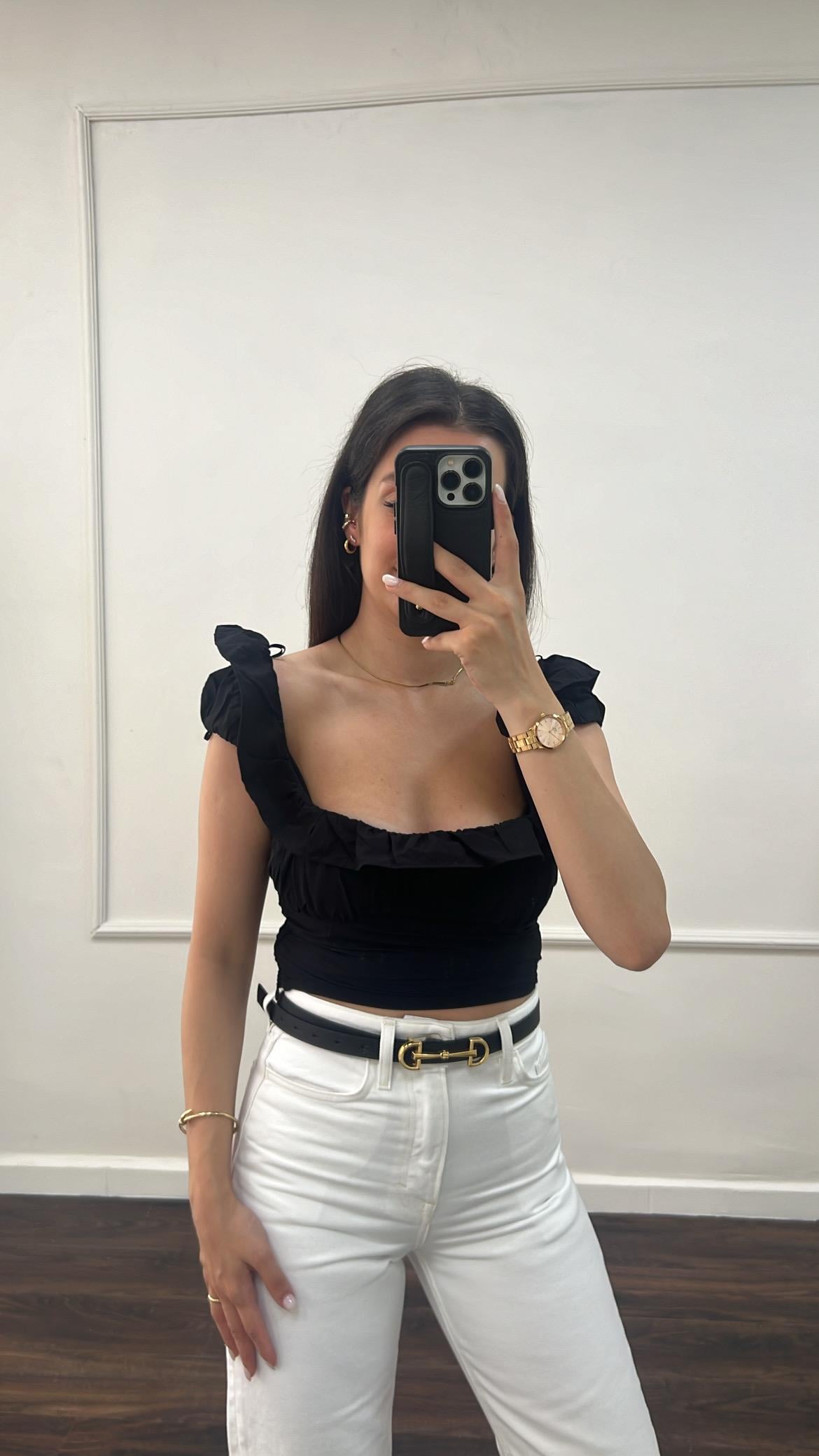 Marka Siyah Drapeli Bluz