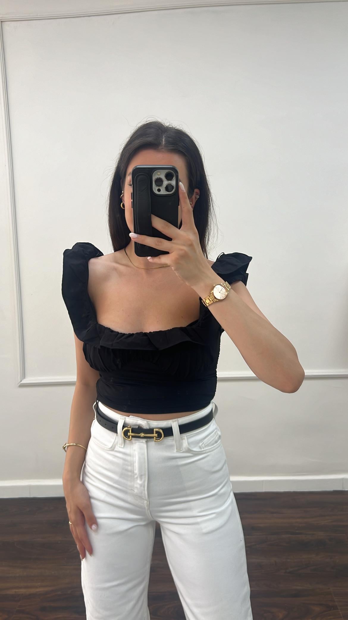 Marka Siyah Drapeli Bluz