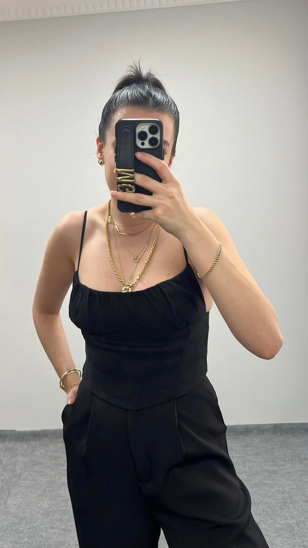 MARKA SİYAH DRAPELİ KORSE TOP