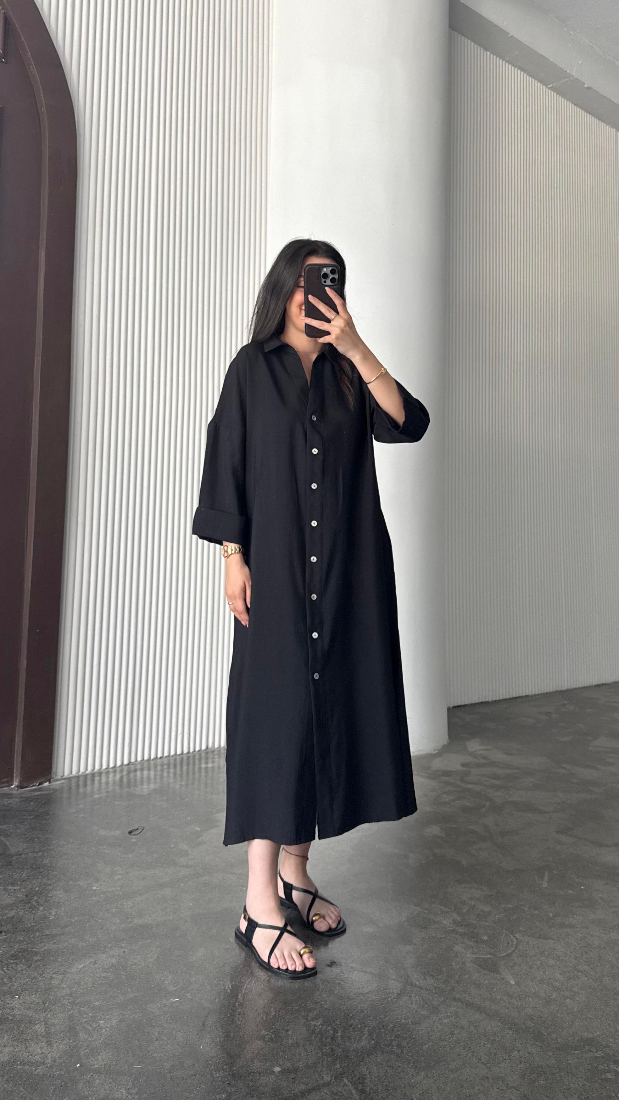 Marka Siyah Düğmeli Tensel Elbise