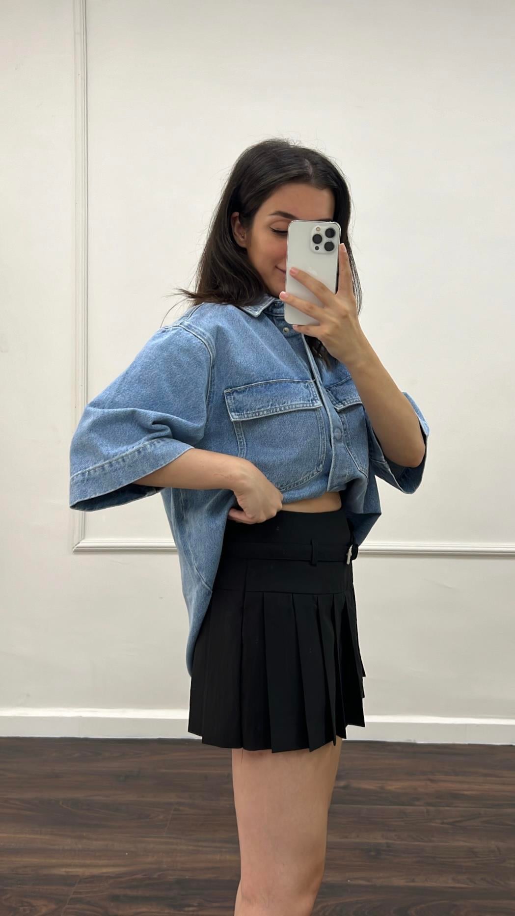 Marka Siyah Kalın Pileli Şort Etek