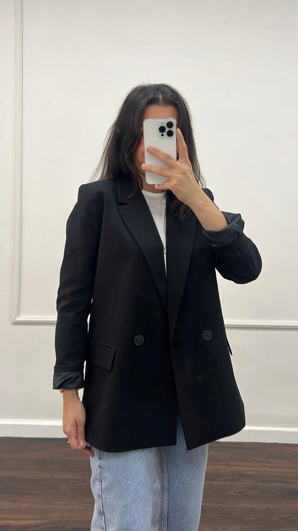 Marka Siyah Kruvaze Blazer