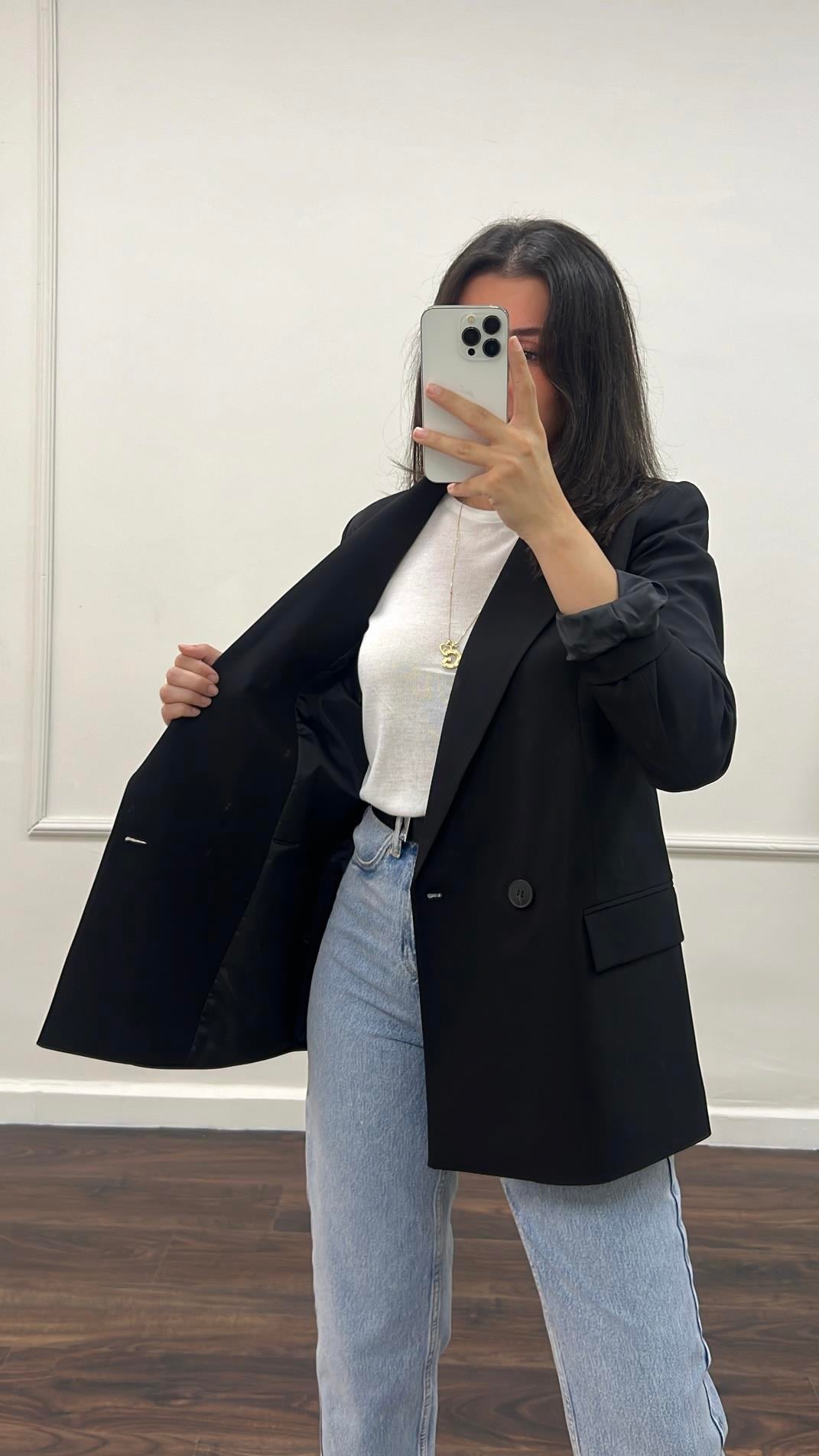 Marka Siyah Kruvaze Blazer