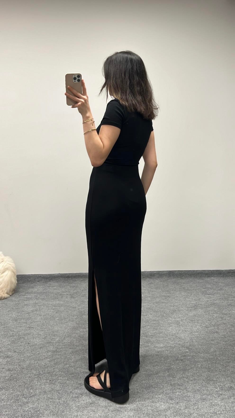 MARKA SİYAH ÖZEL DOKUMA MAXİ ETEK