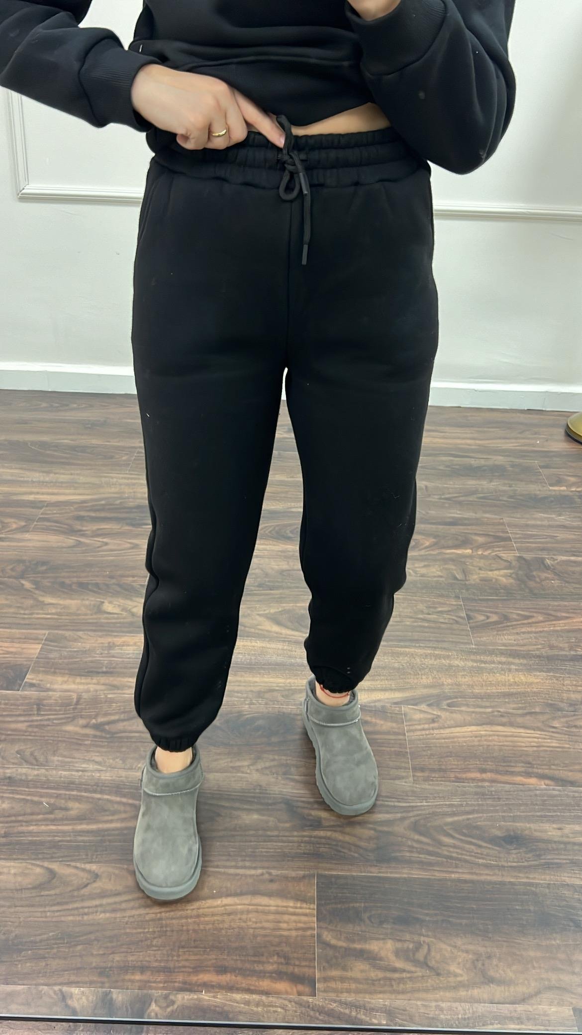 Marka Siyah Pamuklu Basıc Sweatshirt/Jogger Takım