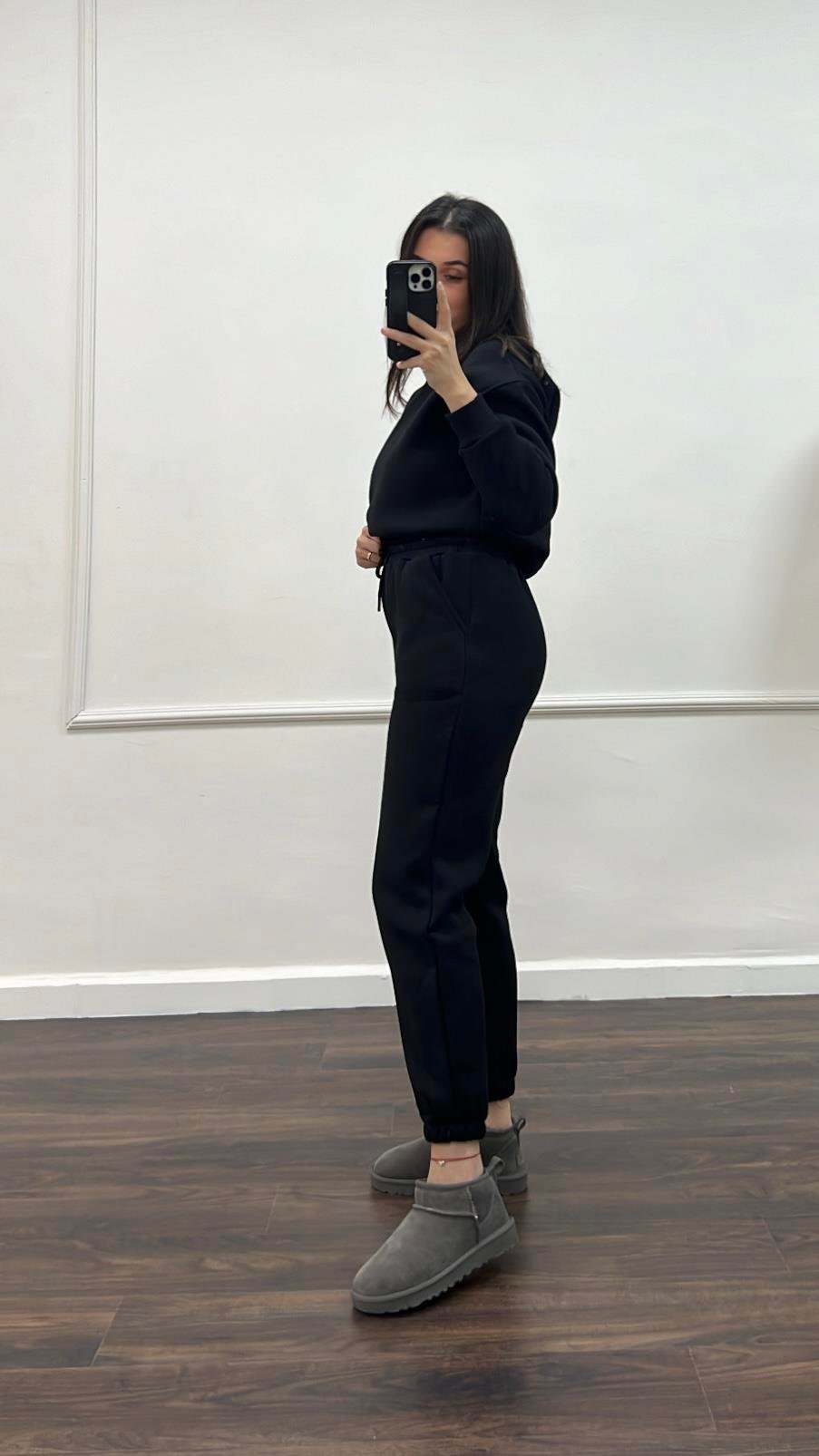 Marka Siyah Pamuklu Basıc Sweatshirt/Jogger Takım