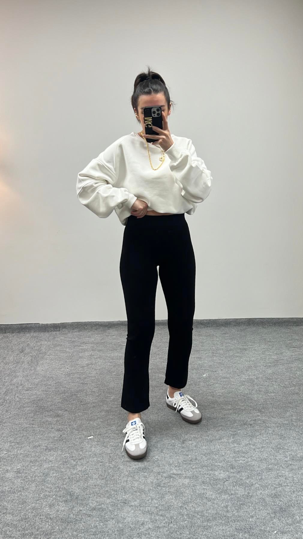 MARKA SİYAH SIK ÖRME FLARE TRİKO PANTOLON