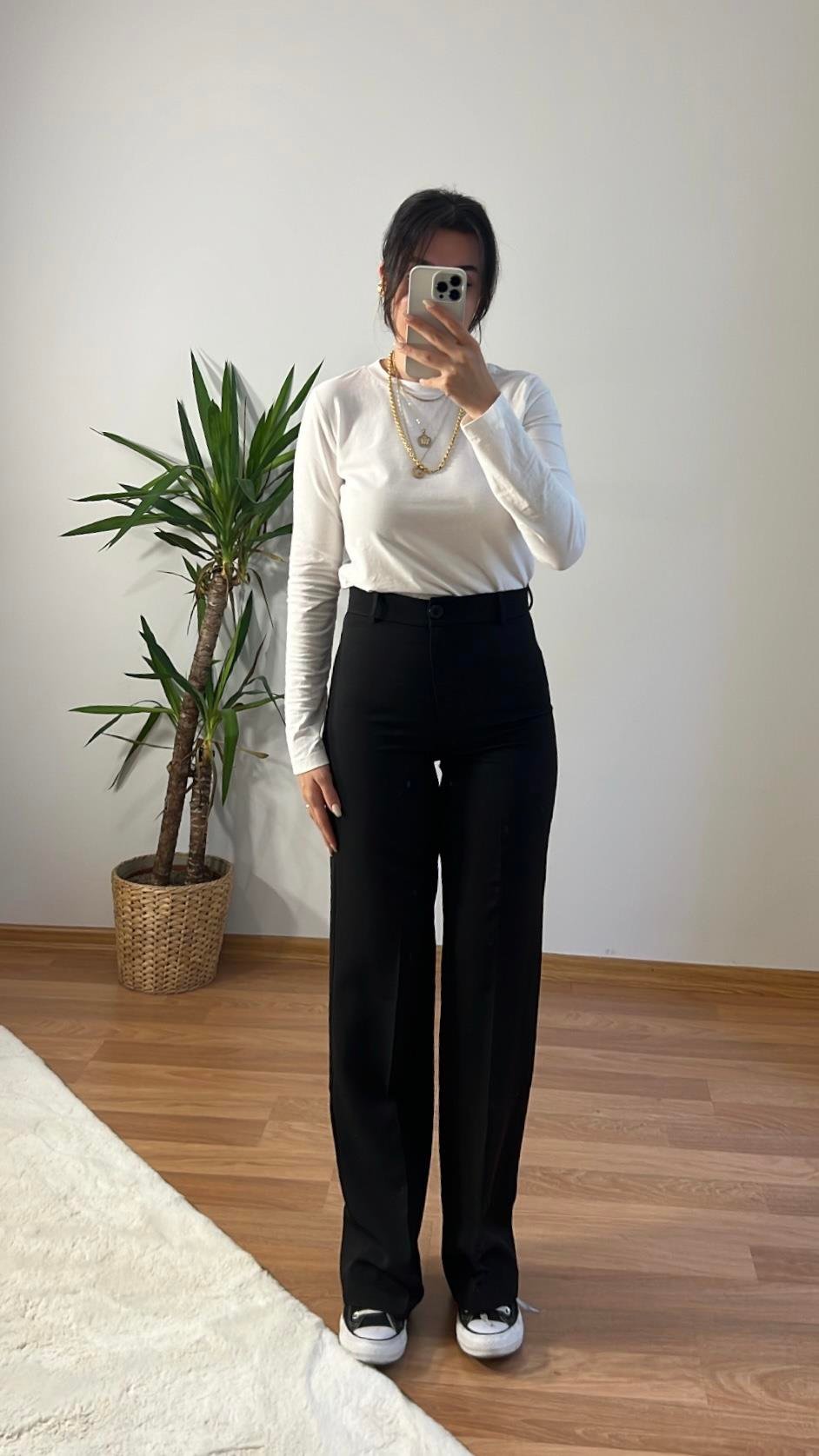 MARKA SİYAH STRAIGHT KUMAŞ PANTOLON