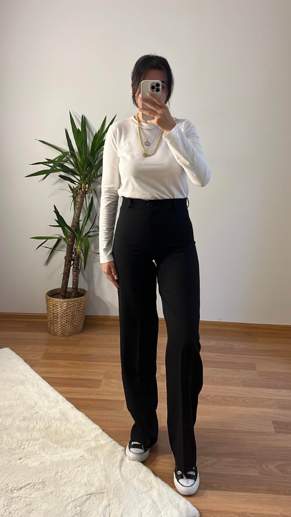 MARKA SİYAH STRAIGHT KUMAŞ PANTOLON