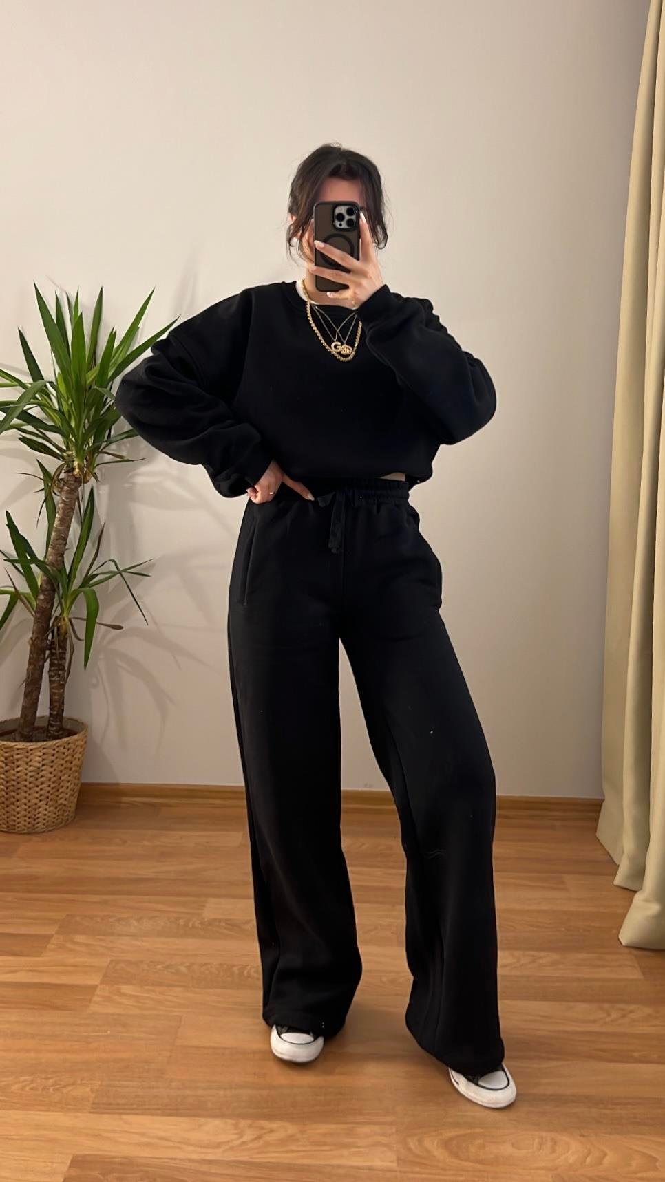 MARKA SİYAH SWEATSHIRT PALAZZO TAKIM