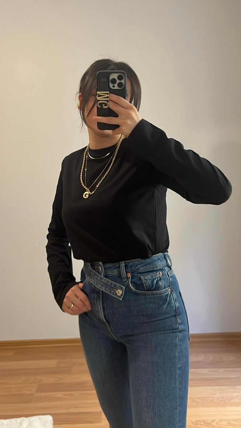 MARKA SİYAH UZUN KOLLU BASIC TİŞÖRT