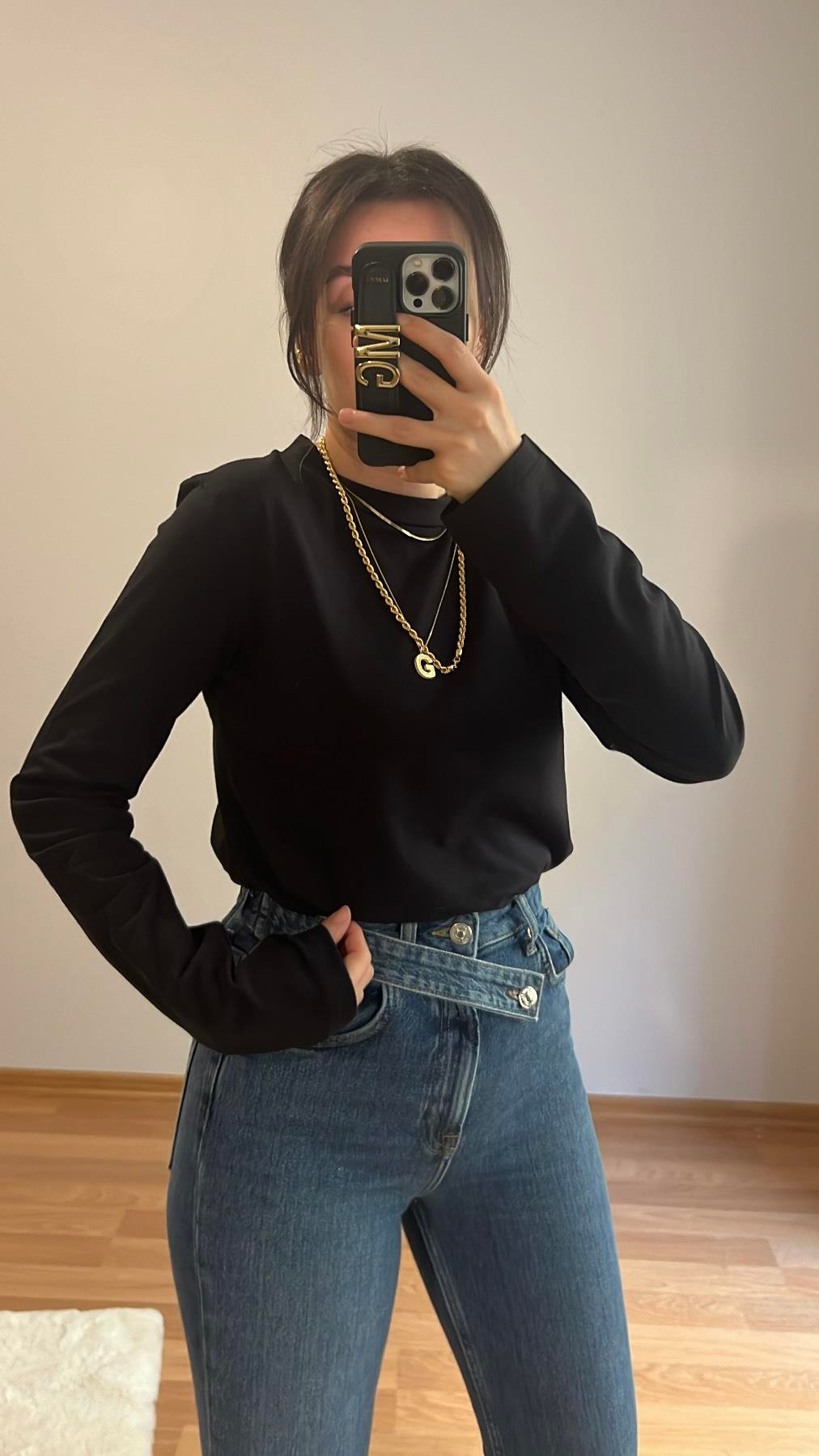 MARKA SİYAH UZUN KOLLU BASIC TİŞÖRT