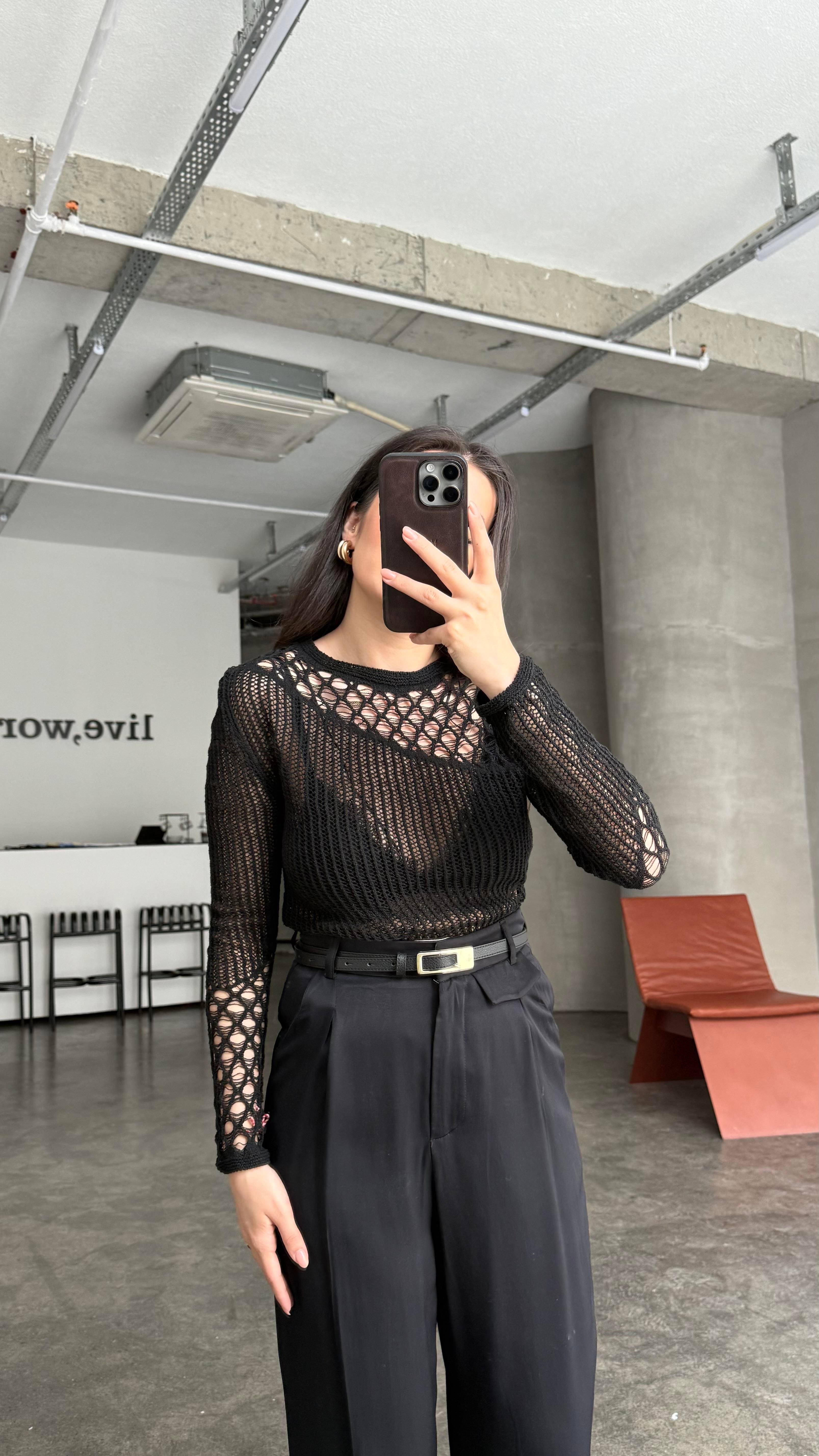 Marka Siyah Verevli Örme Triko 