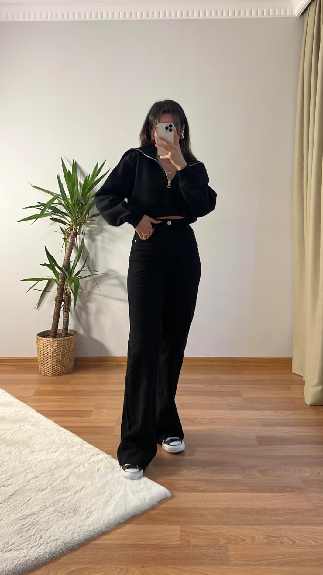 MARKA SİYAH WİDE LEG JEAN