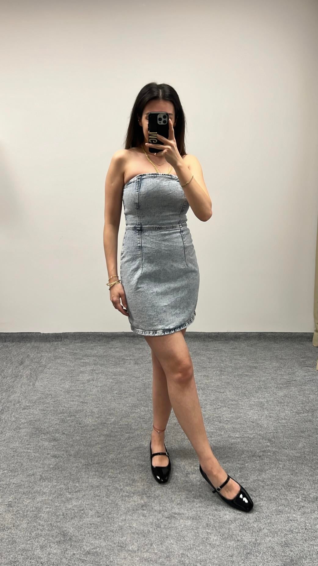 MARKA STRAPLEZ DENİM ELBİSE