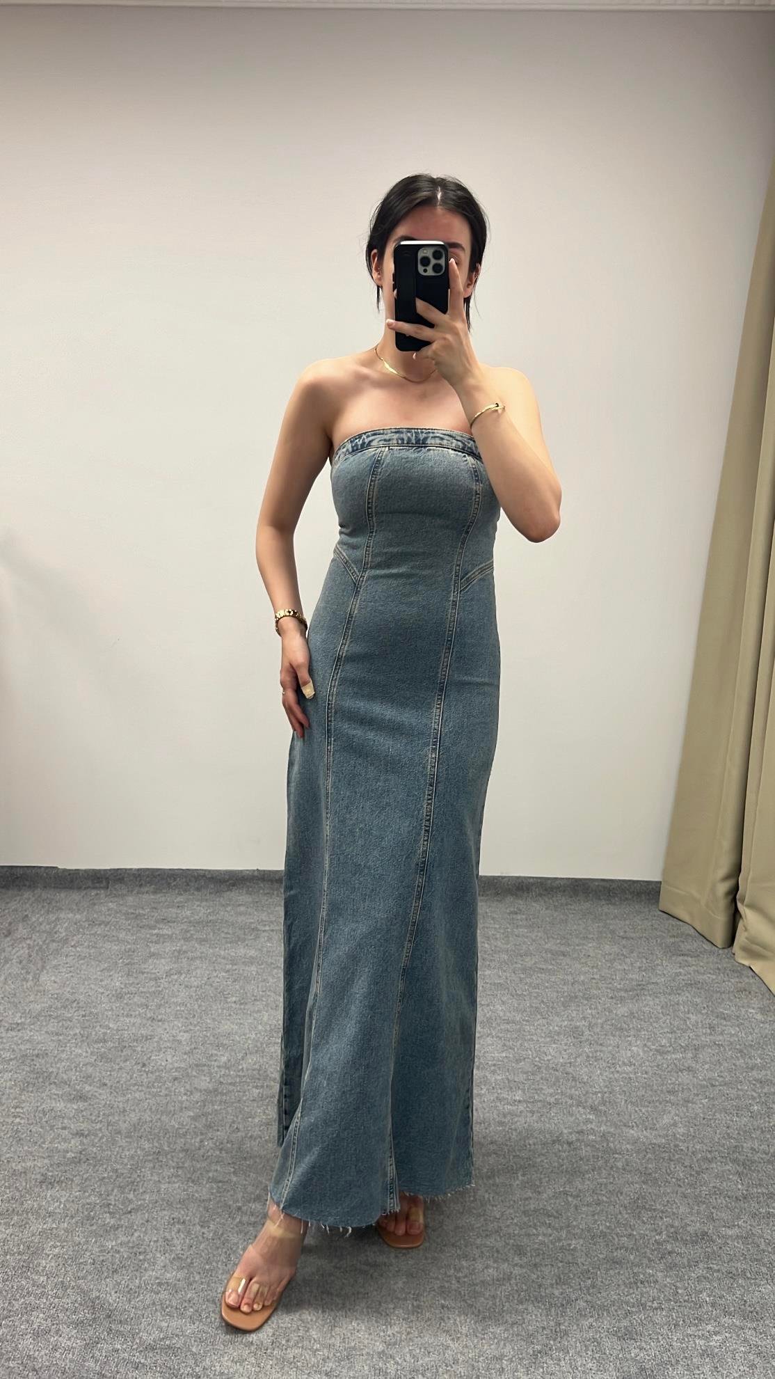 Marka Straplez Denim Elbise