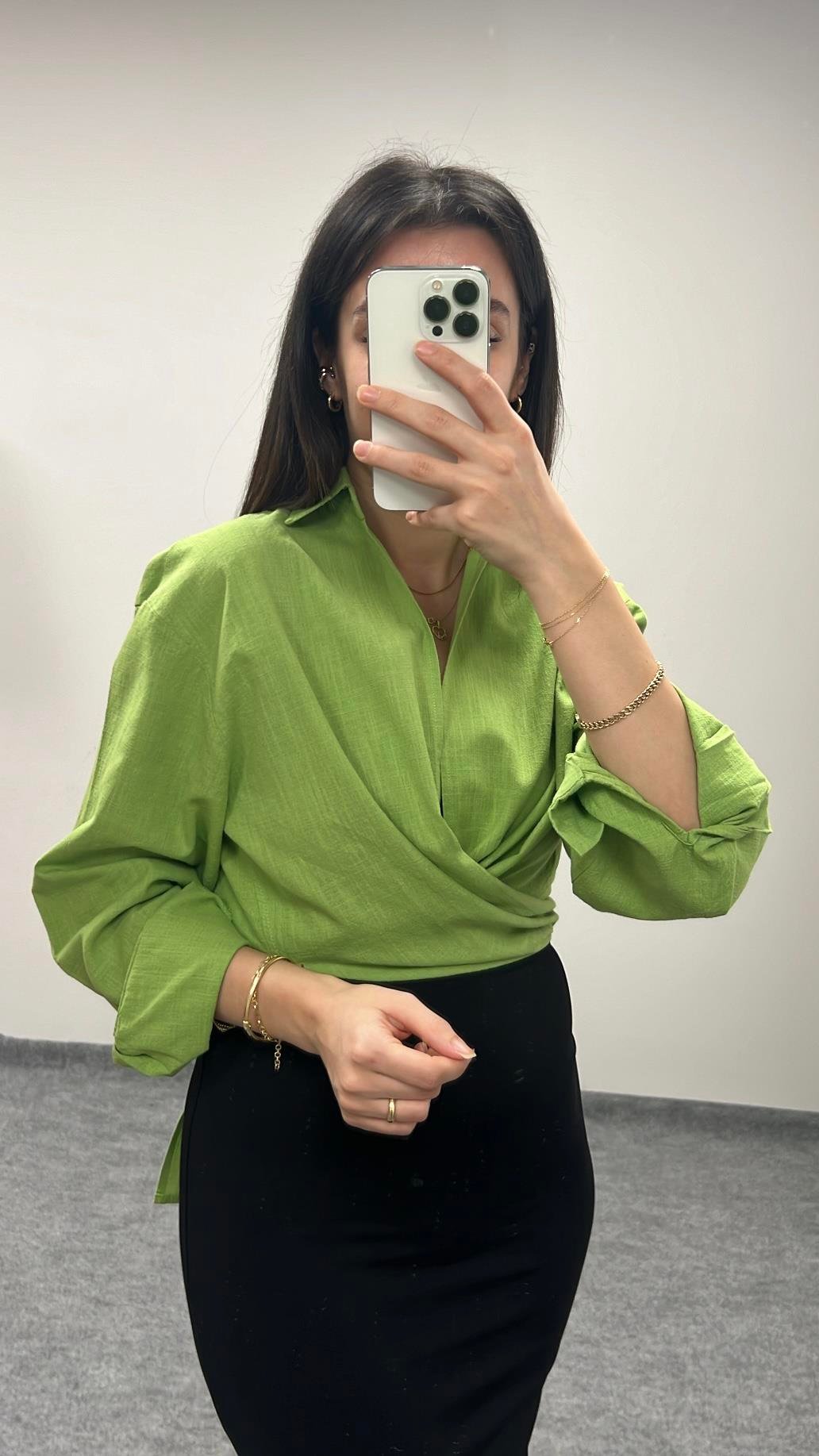 MARKA YEŞİL KETEN GÖMLEK