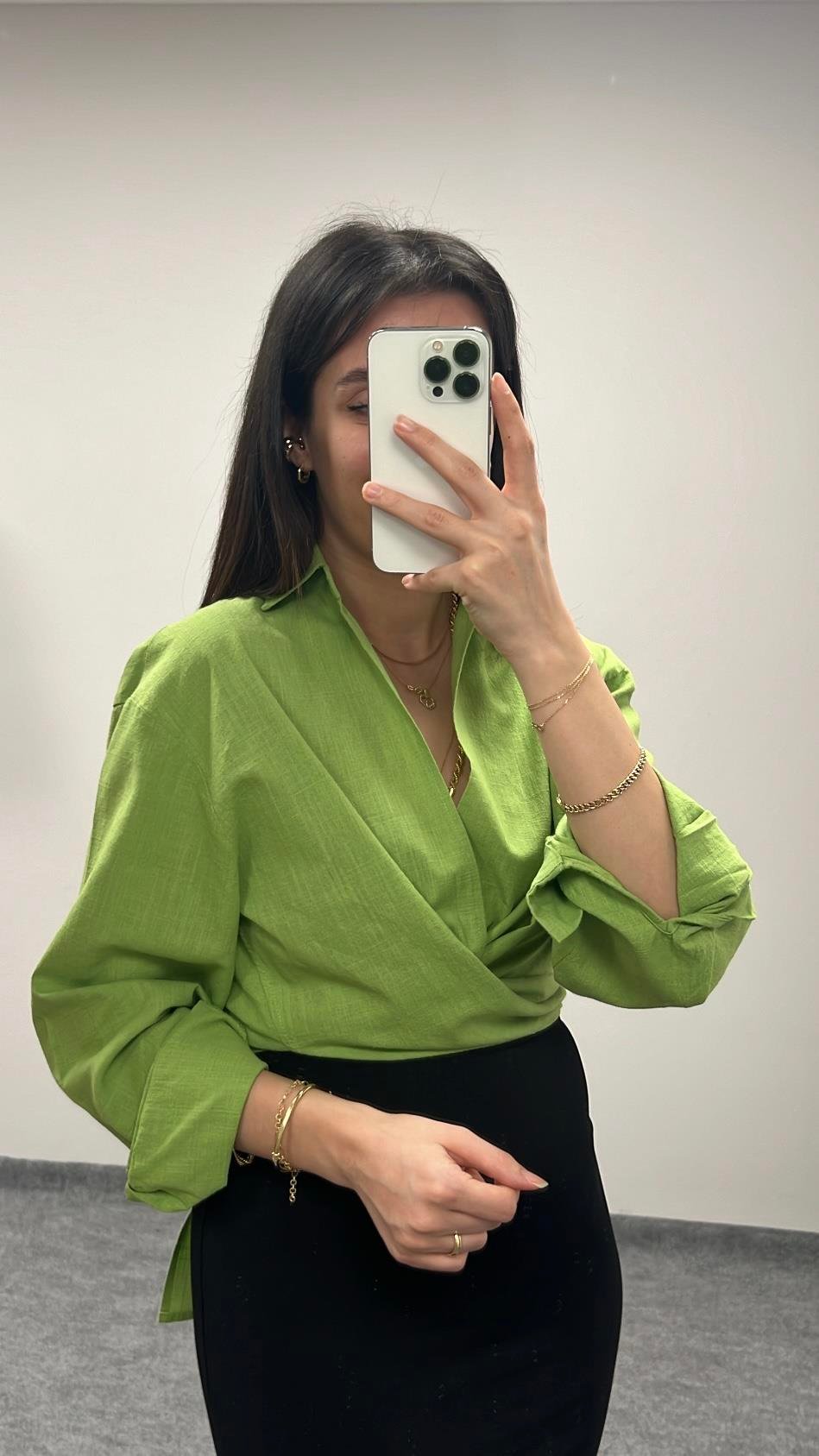 MARKA YEŞİL KETEN GÖMLEK